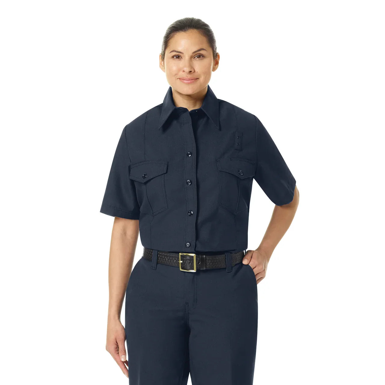 WorkRite FSF3 womens short sleeve Nomex shirt - front (shown before CAL FIRE shoulder patches are applied)