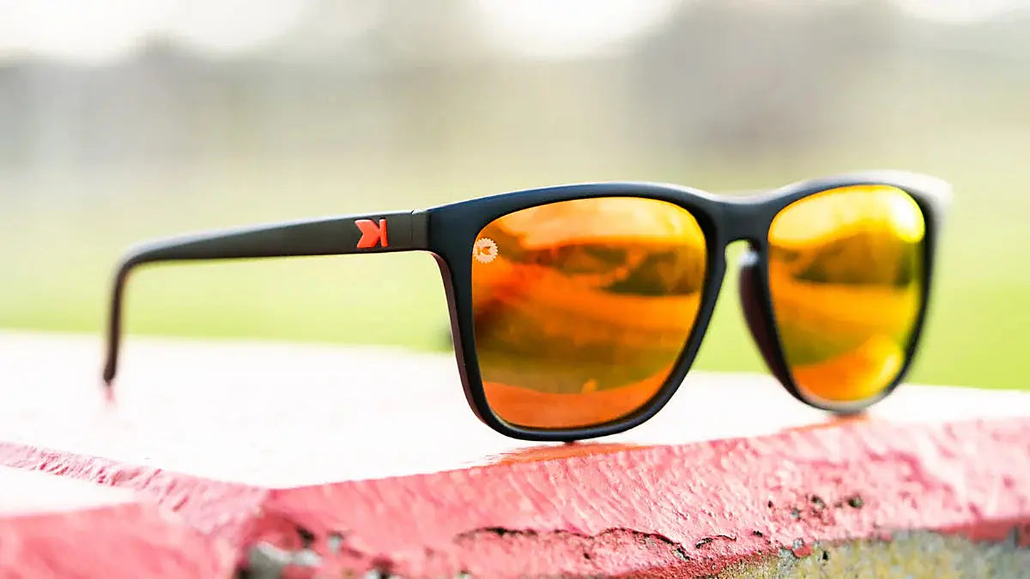 Matt Black / Red Sunset Fast Lanes - Knockaround Sunglasses - detail view