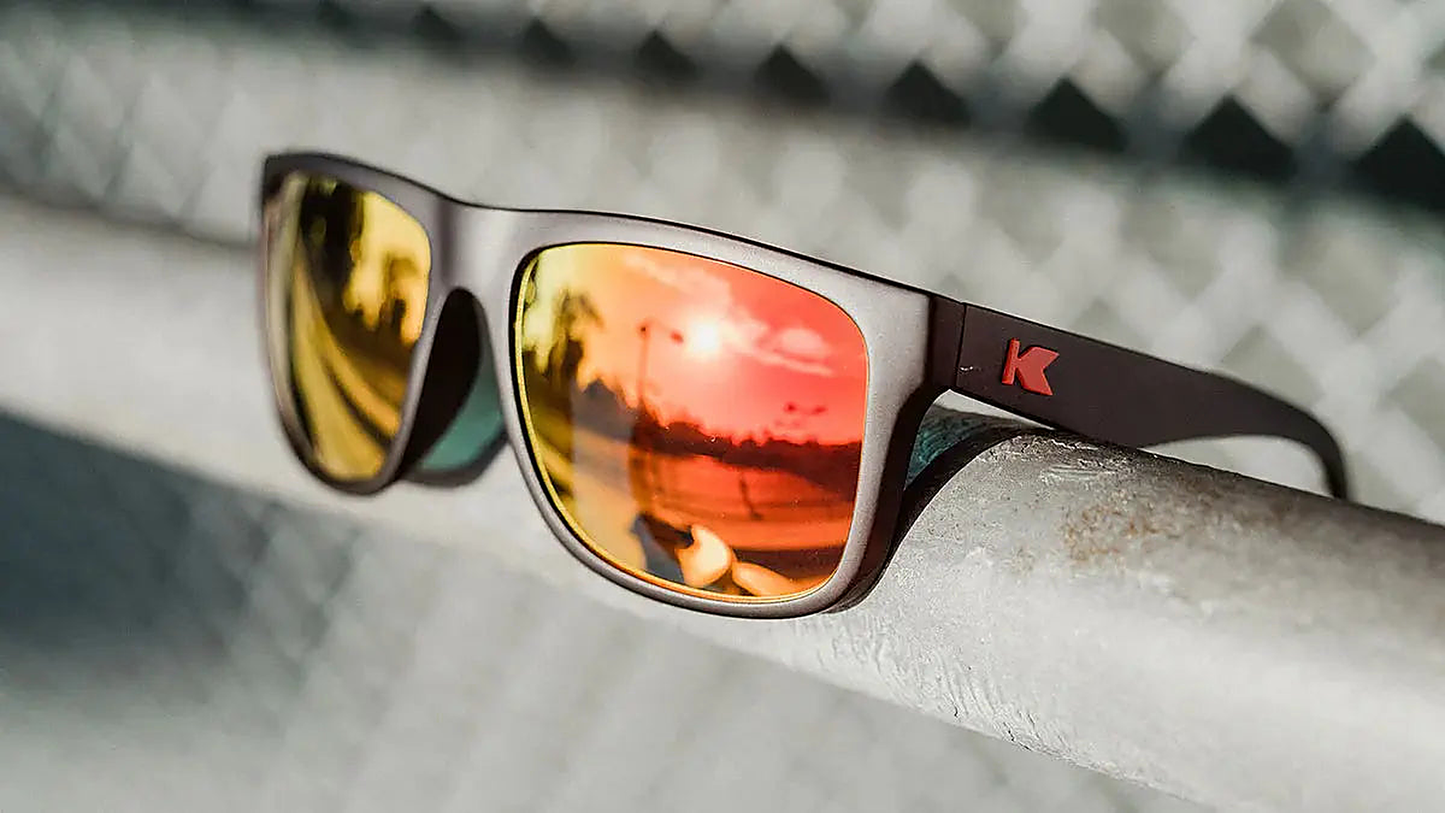 Matte Black / Red Sunset Torrey Pines - Knockaround Sunglasses - detail view