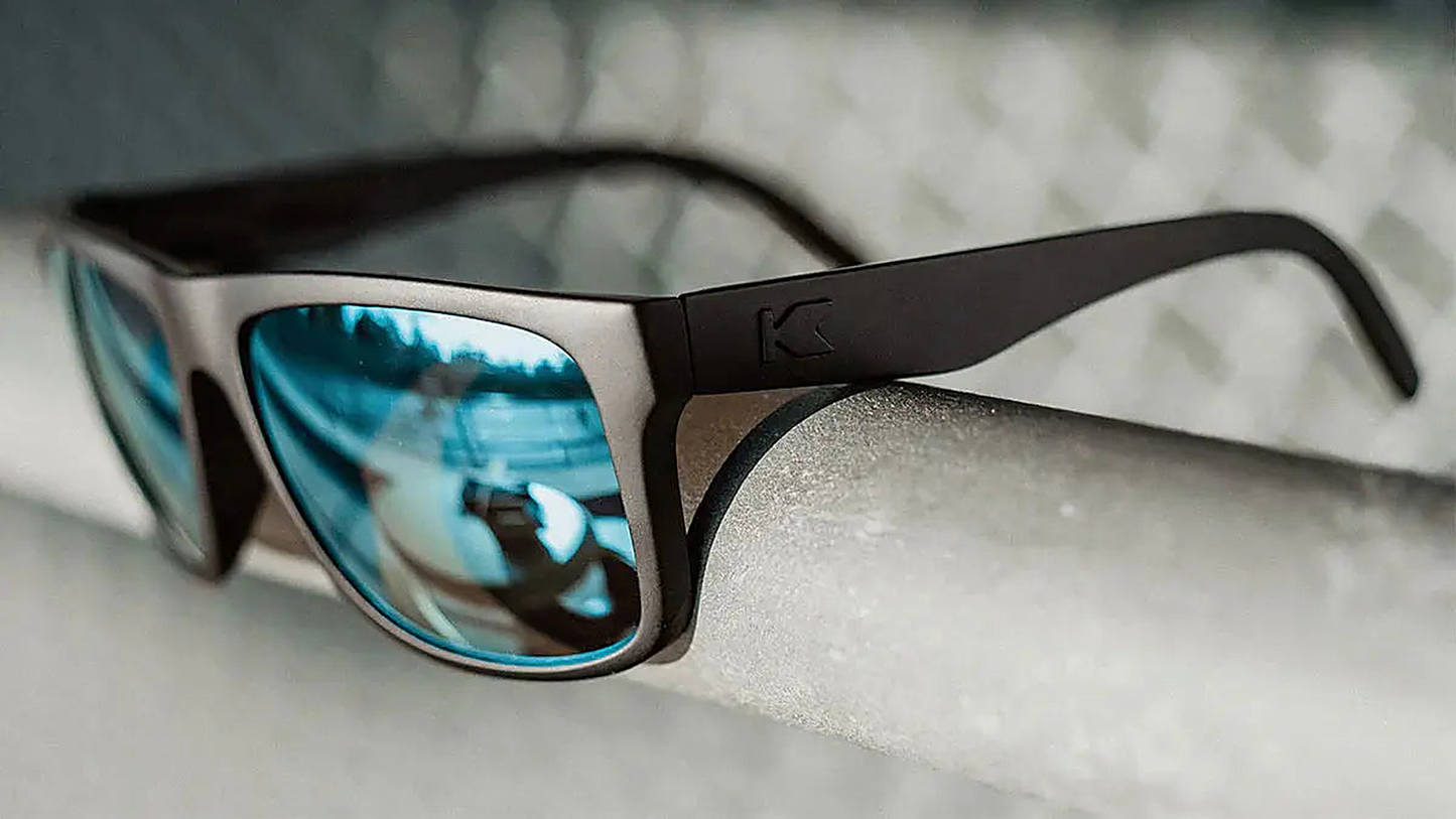 Matte Black on Black / Sky Blue Torrey Pines - Knockaround Sunglasses - detail view