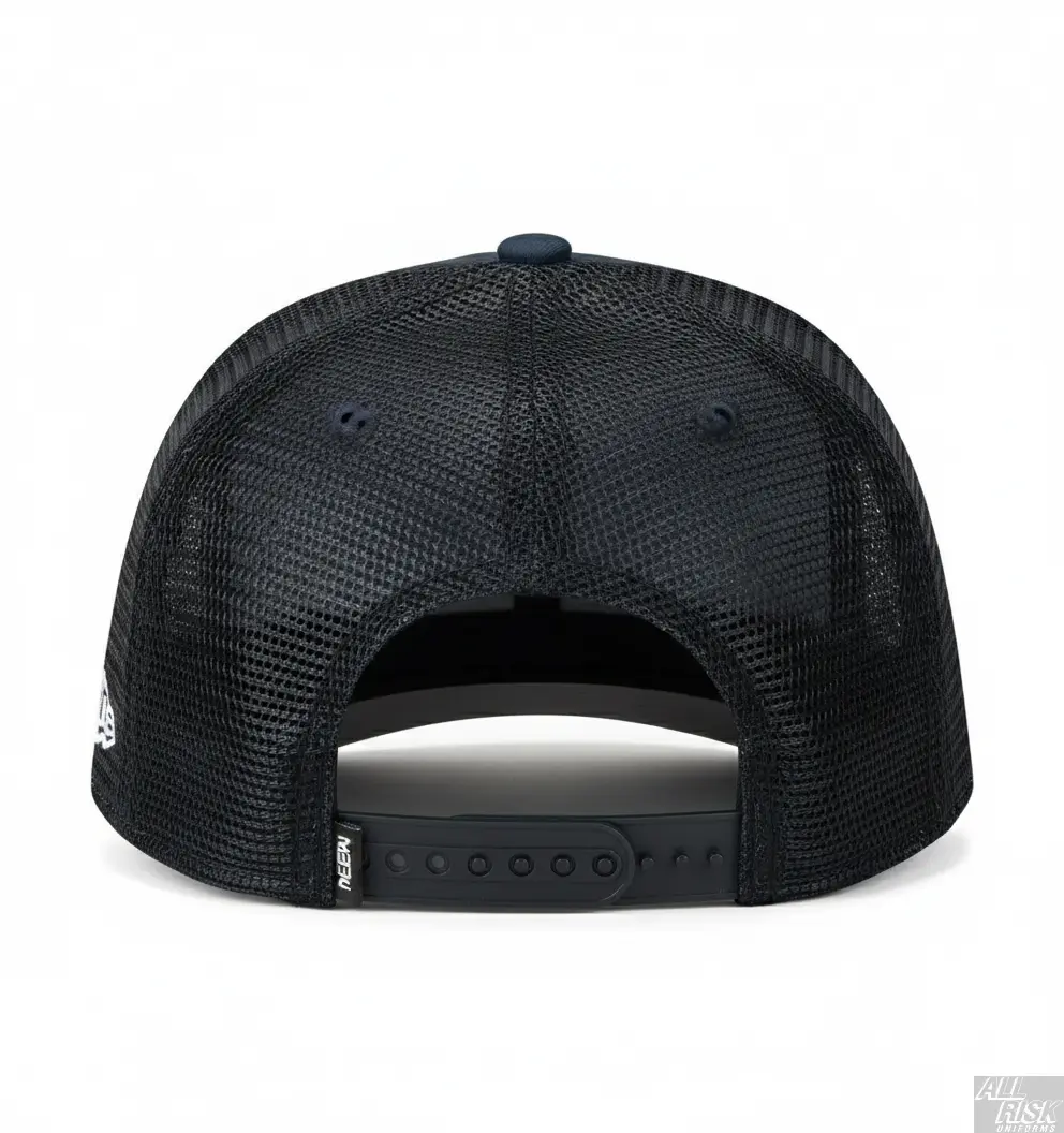 New Era 403 Snapback Hat in midnight navy with CAL FIRE shield logo - back view showing snapback closure and structured construction