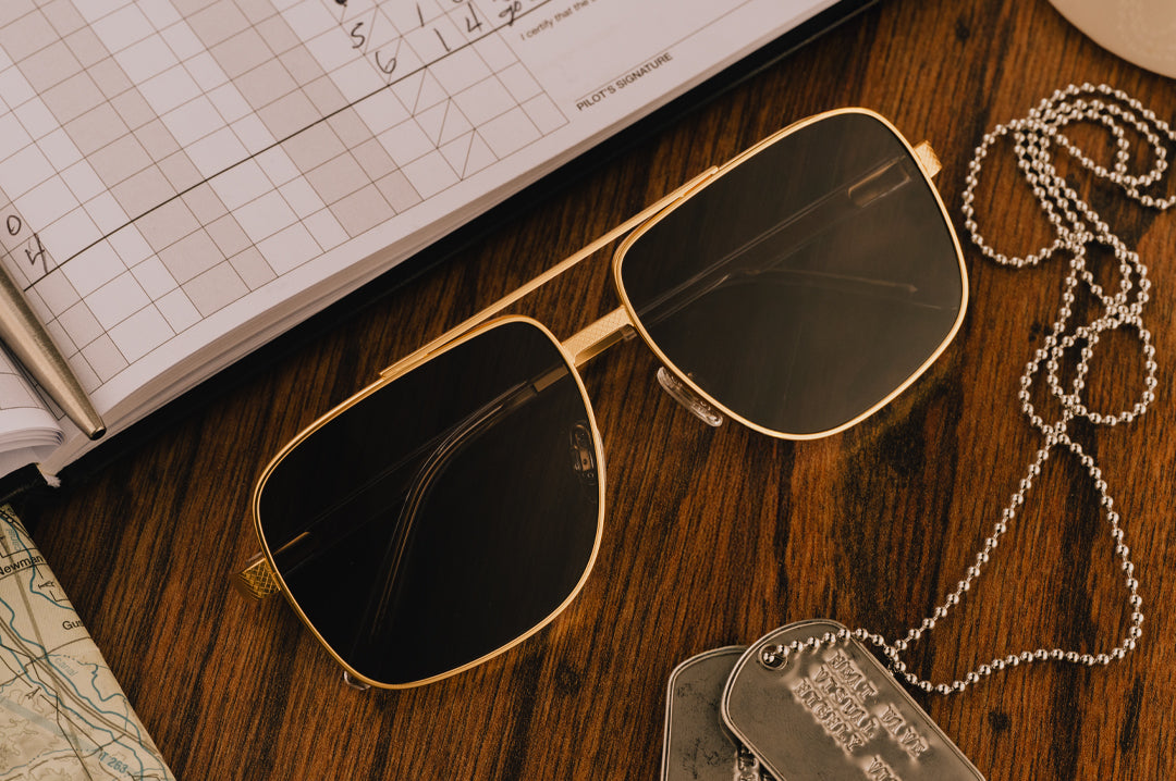 Heat Wave Visual Nimitz Gold Frame Black Lens sunglasses view 7