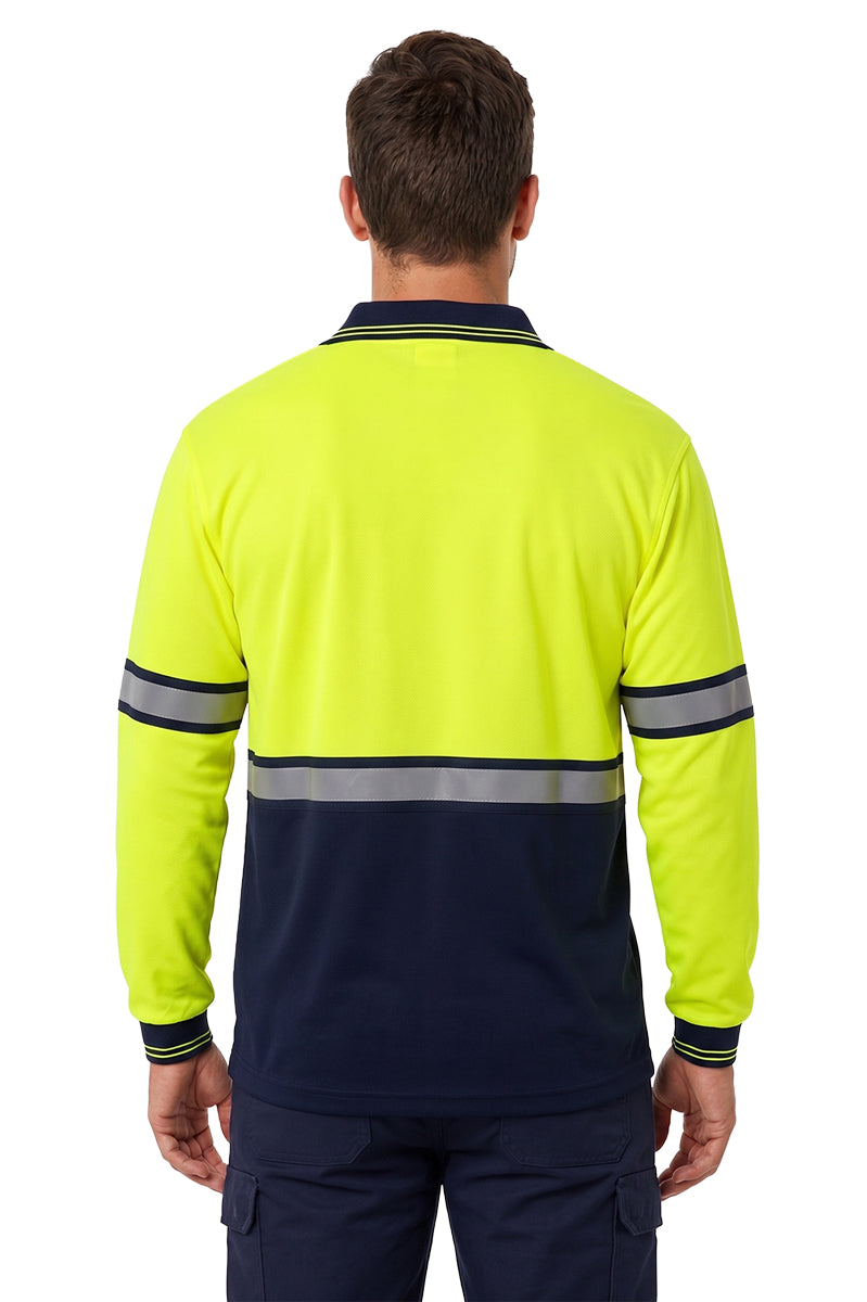 Polyester Long Sleeve Lime Green/Navy Polo Shirt with Reflective Stripe (No ID)