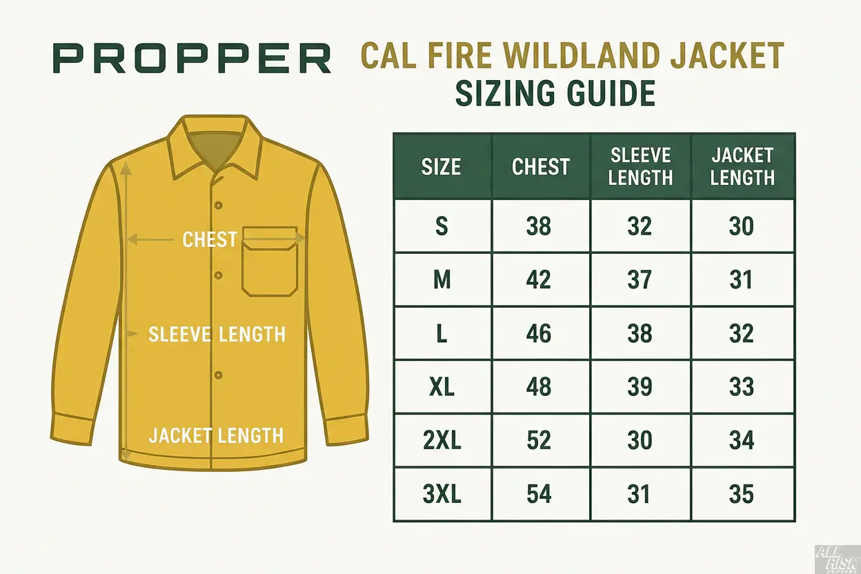 Wildland Jacket Size Chart - Yellow