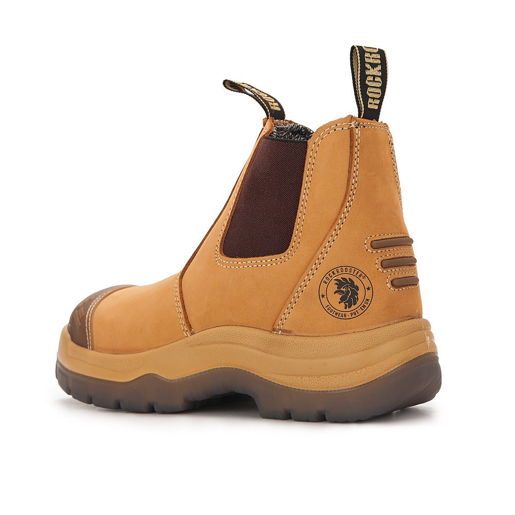 ROCKROOSTER Gammon Tan 6 inch Slip On Leather Work Boots AK222 (2)