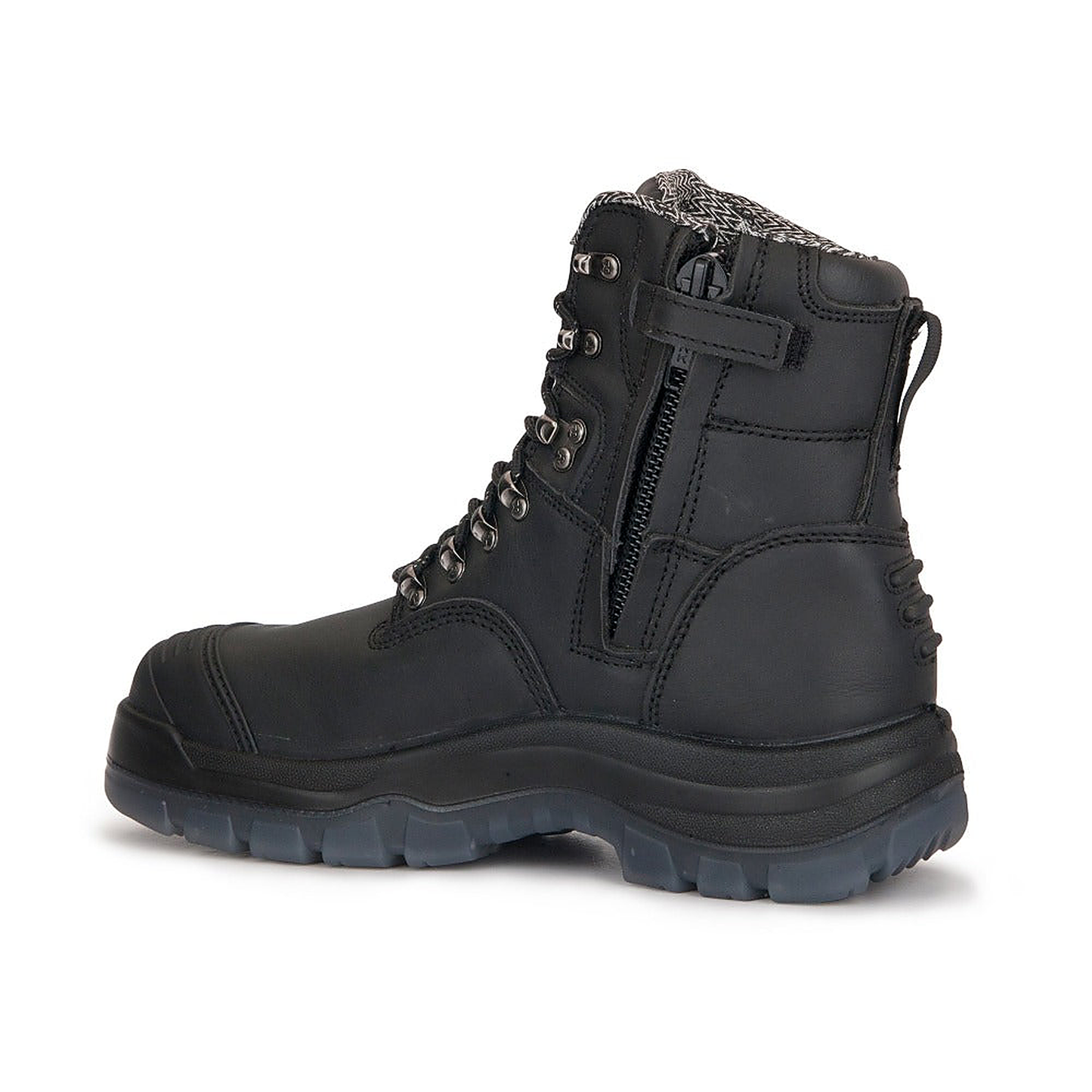 ROCKROOSTER Kensington Black 7 inch Zip-sided Steel Toe Leather Work Boots AK245Z — side view