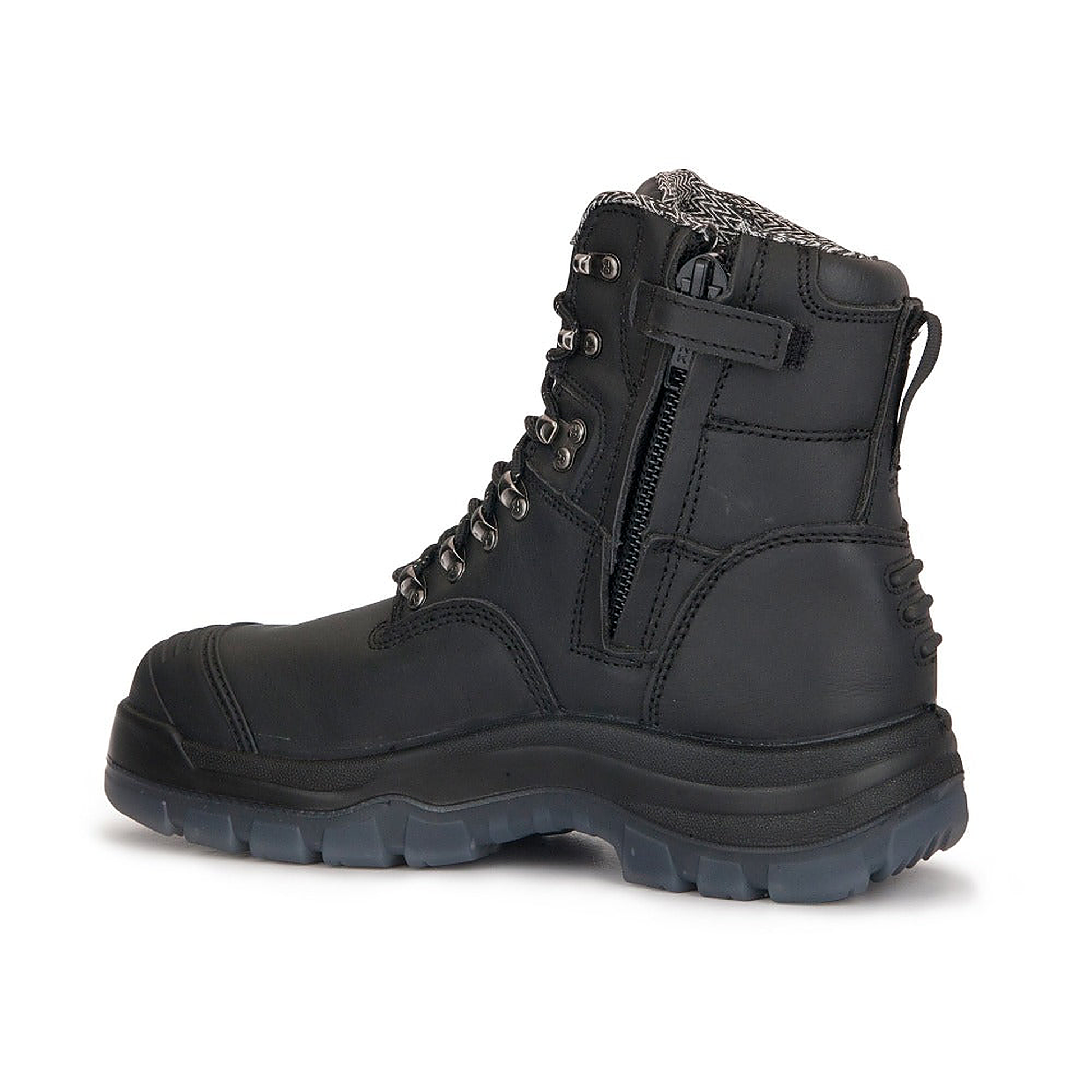 ROCKROOSTER Kensington Black 7 inch Zip-sided Steel Toe Leather Work Boots AK245Z — side view