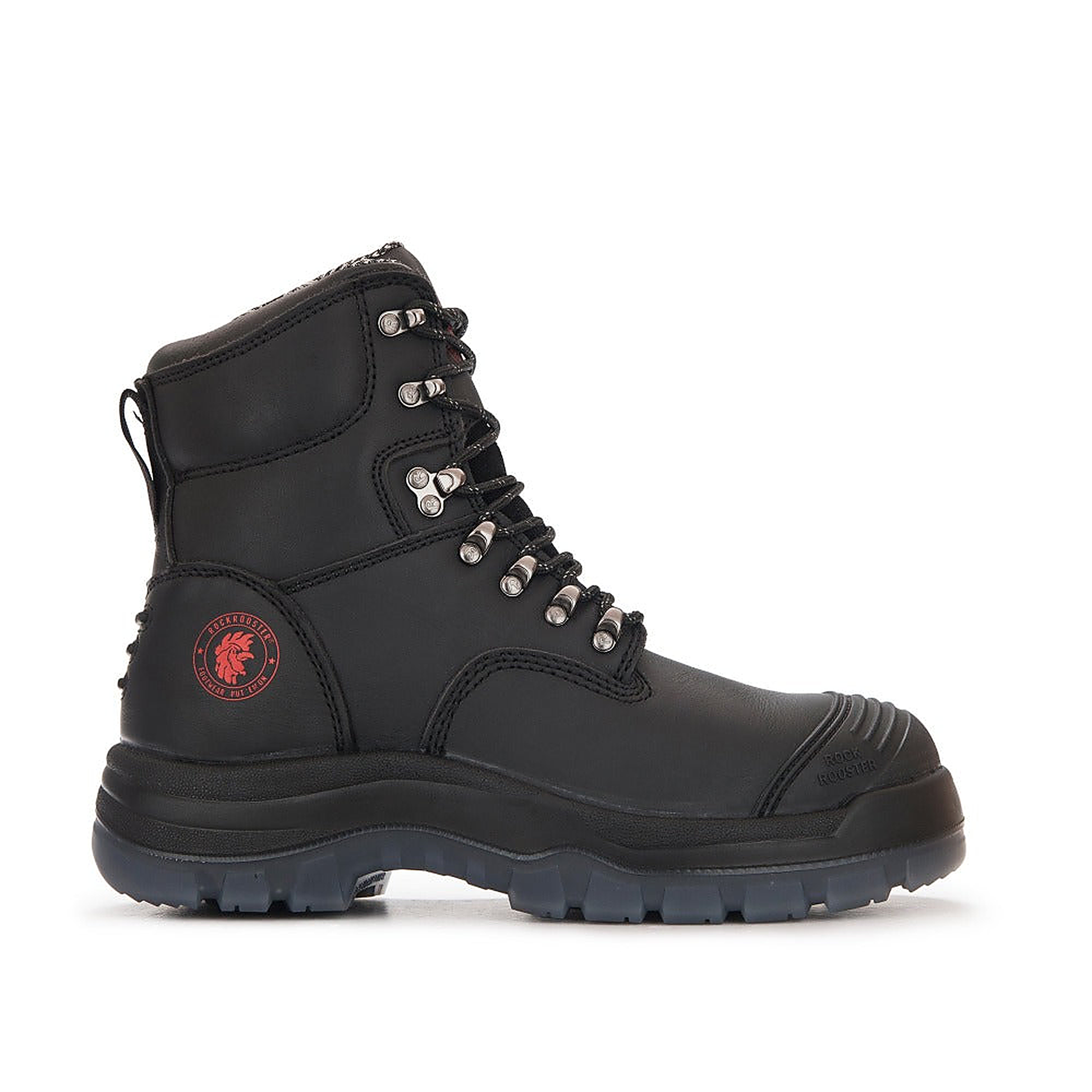 ROCKROOSTER Kensington Black 7 inch Zip-sided Steel Toe Leather Work Boots AK245Z — side view (2)