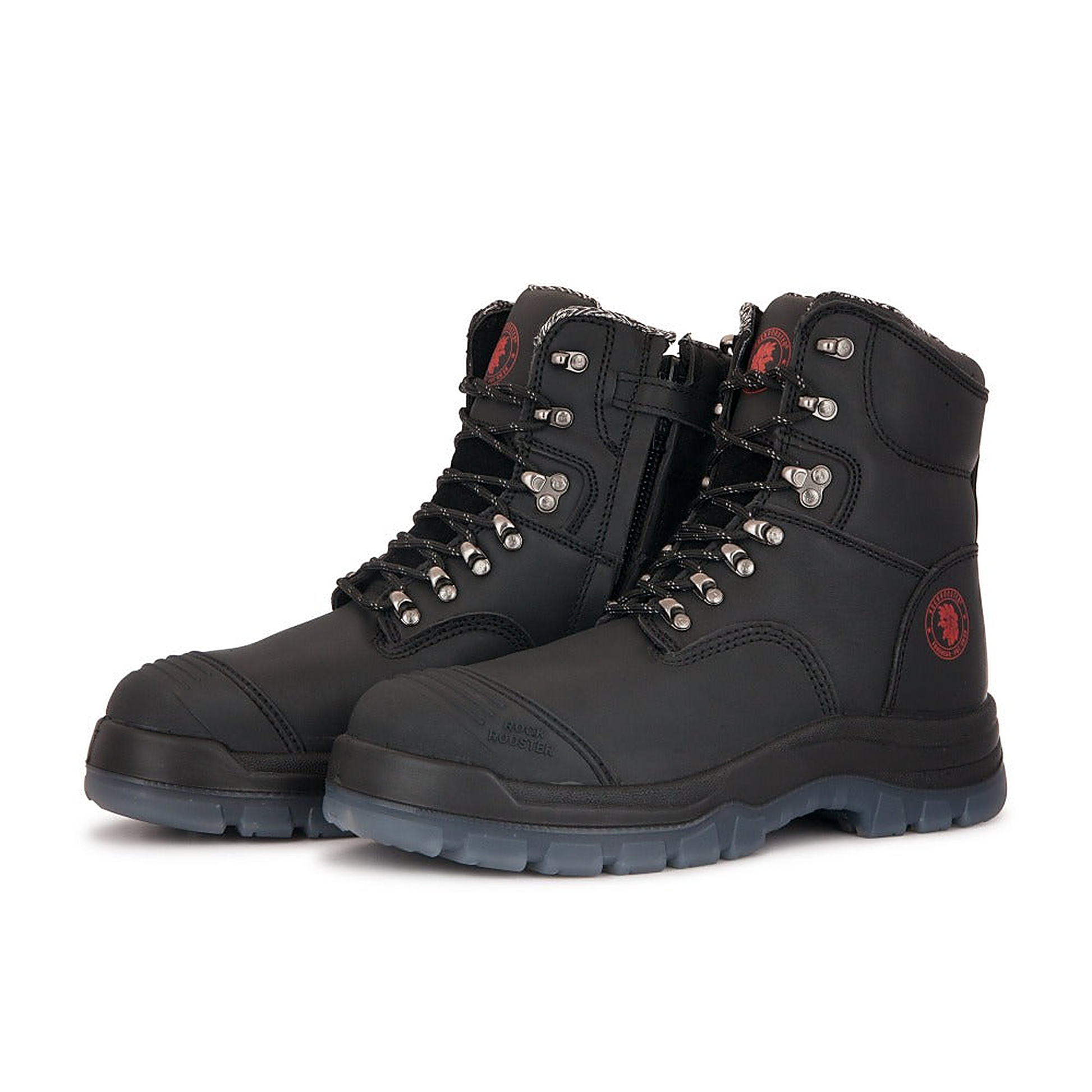 ROCKROOSTER Kensington Black 7 inch Zip-sided Steel Toe Leather Work Boots AK245Z — side view (5)