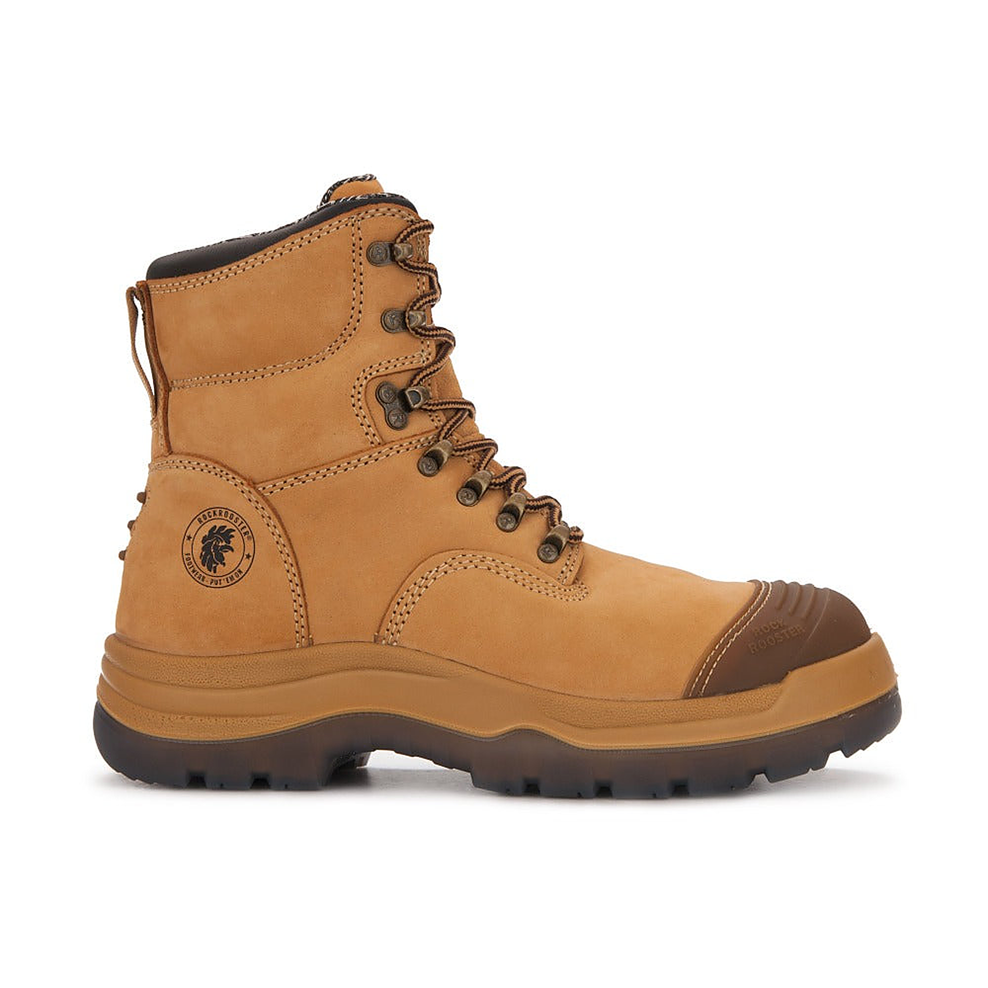 ROCKROOSTER Kimberly Tan 7 inch Zip-sided Steel Toe Leather Work Boots AK232Z — side view (2)