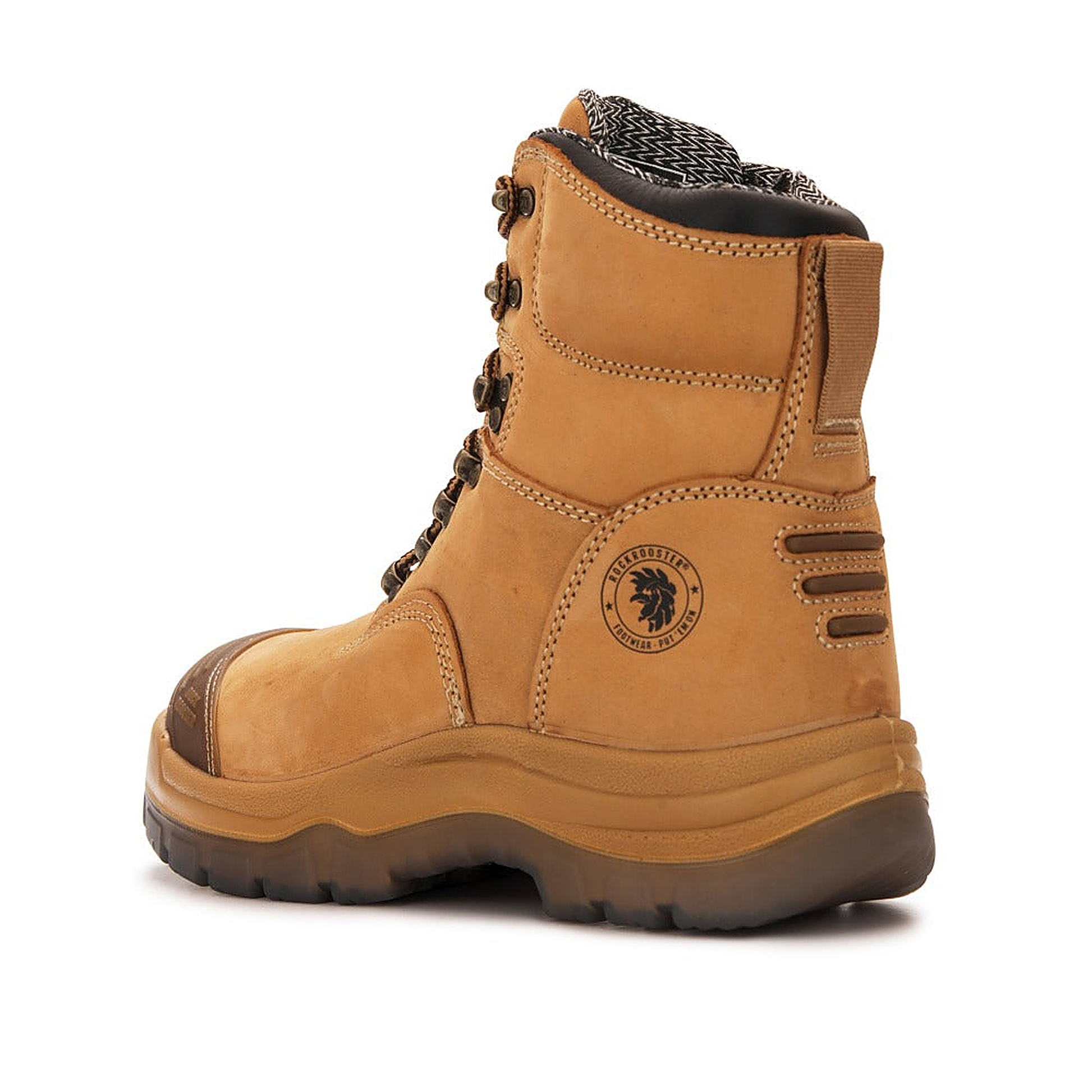 ROCKROOSTER Kimberly Tan 7 inch Zip-sided Steel Toe Leather Work Boots AK232Z — side view (3)