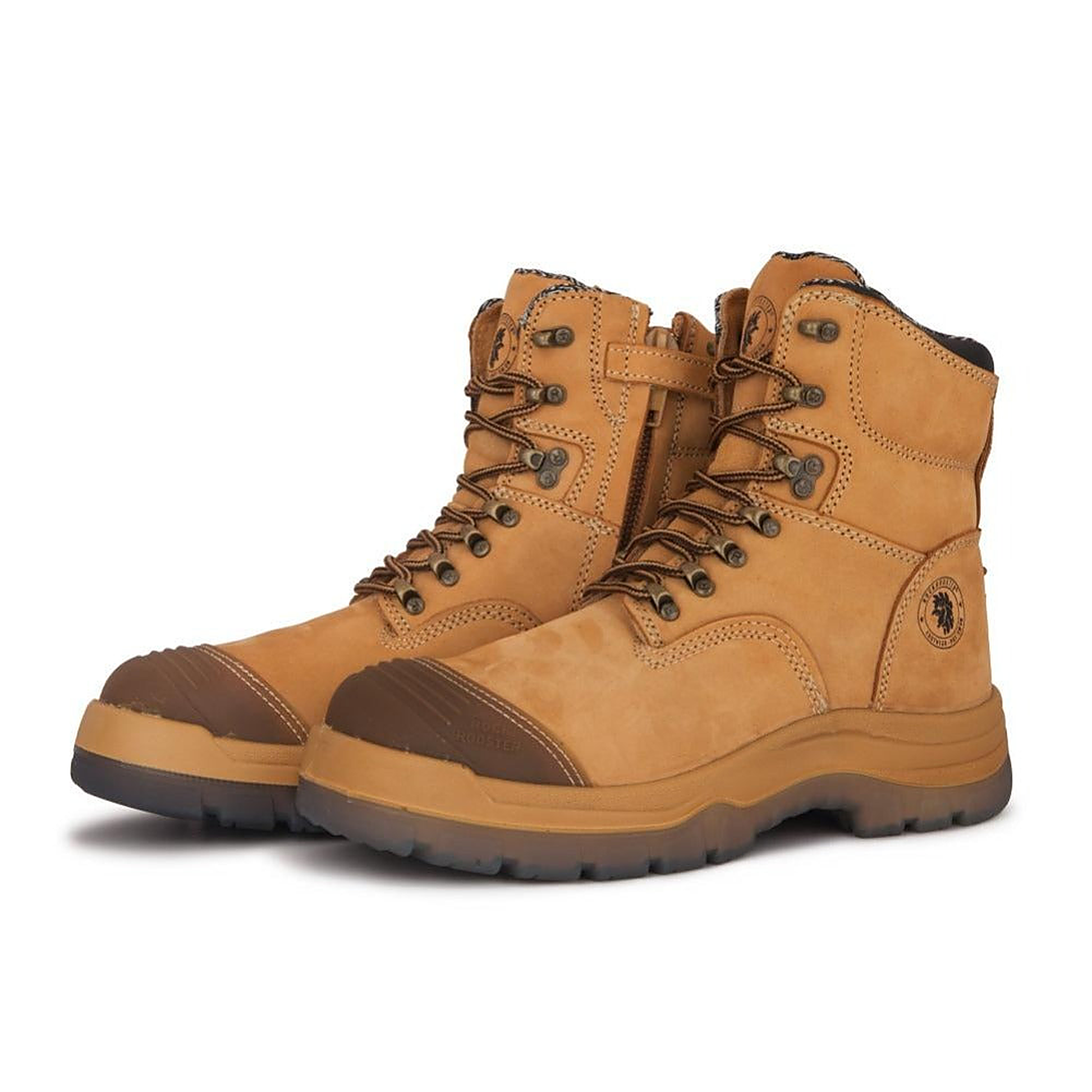 ROCKROOSTER Kimberly Tan 7 inch Zip-sided Steel Toe Leather Work Boots AK232Z — side view (5)