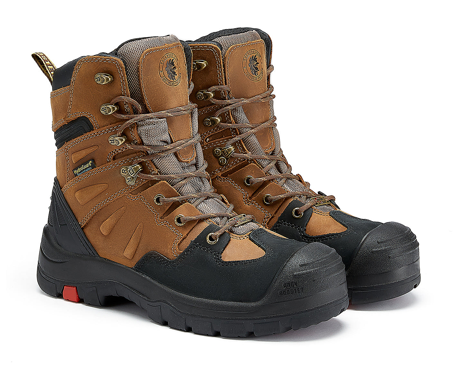 ROCKROOSTER Woodland Men's 8 inch Brown Work Boots, Composite Toe, Slip Resistant, Electrical Hazard Protection, Rubber ou…