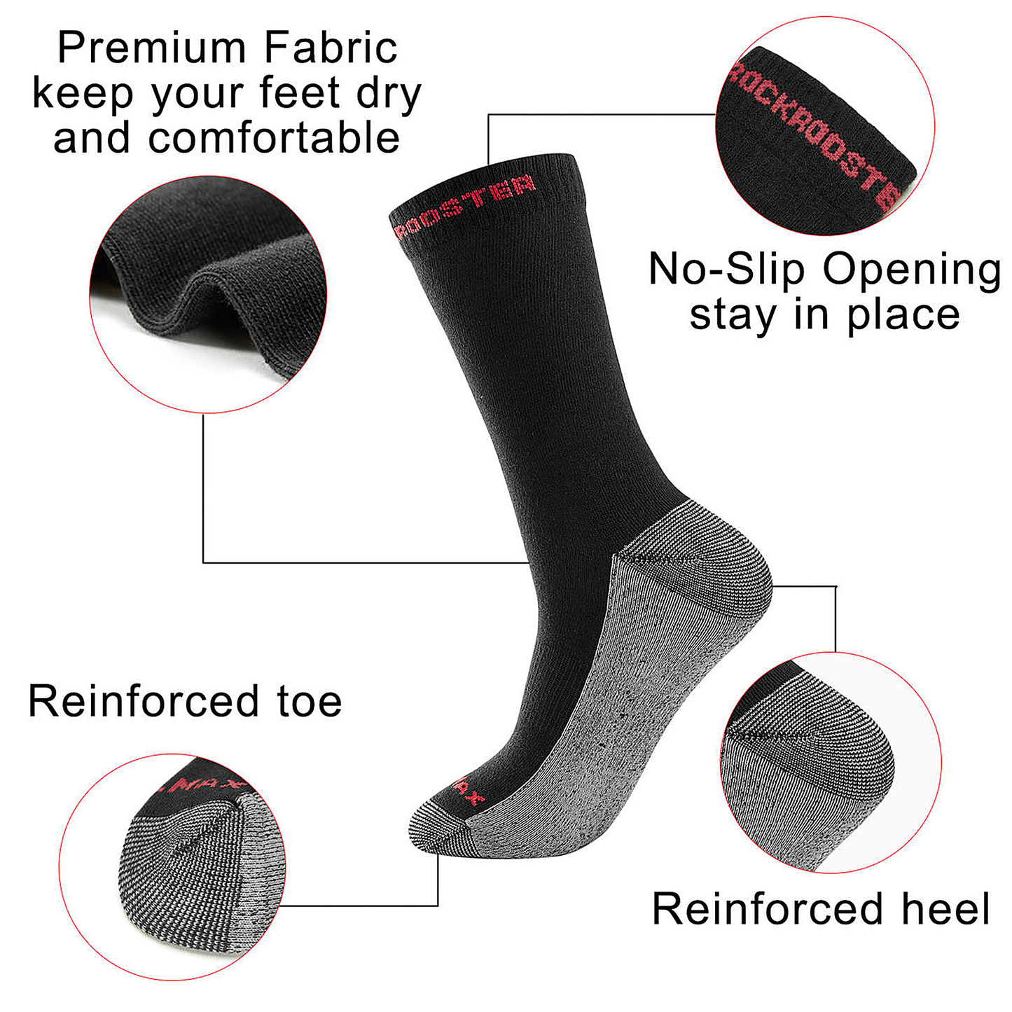 RockRooster CoolMax Men's Moisture Control Durable Work Crew Socks 3 Pairs (2)