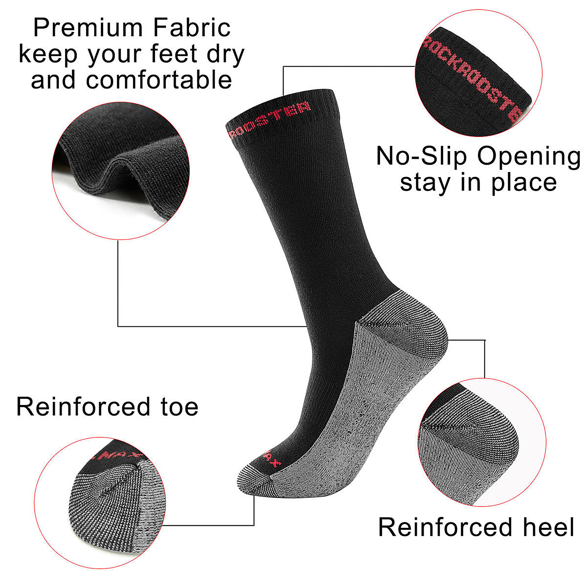 RockRooster CoolMax Men's Moisture Control Durable Work Crew Socks 3 Pairs (2)