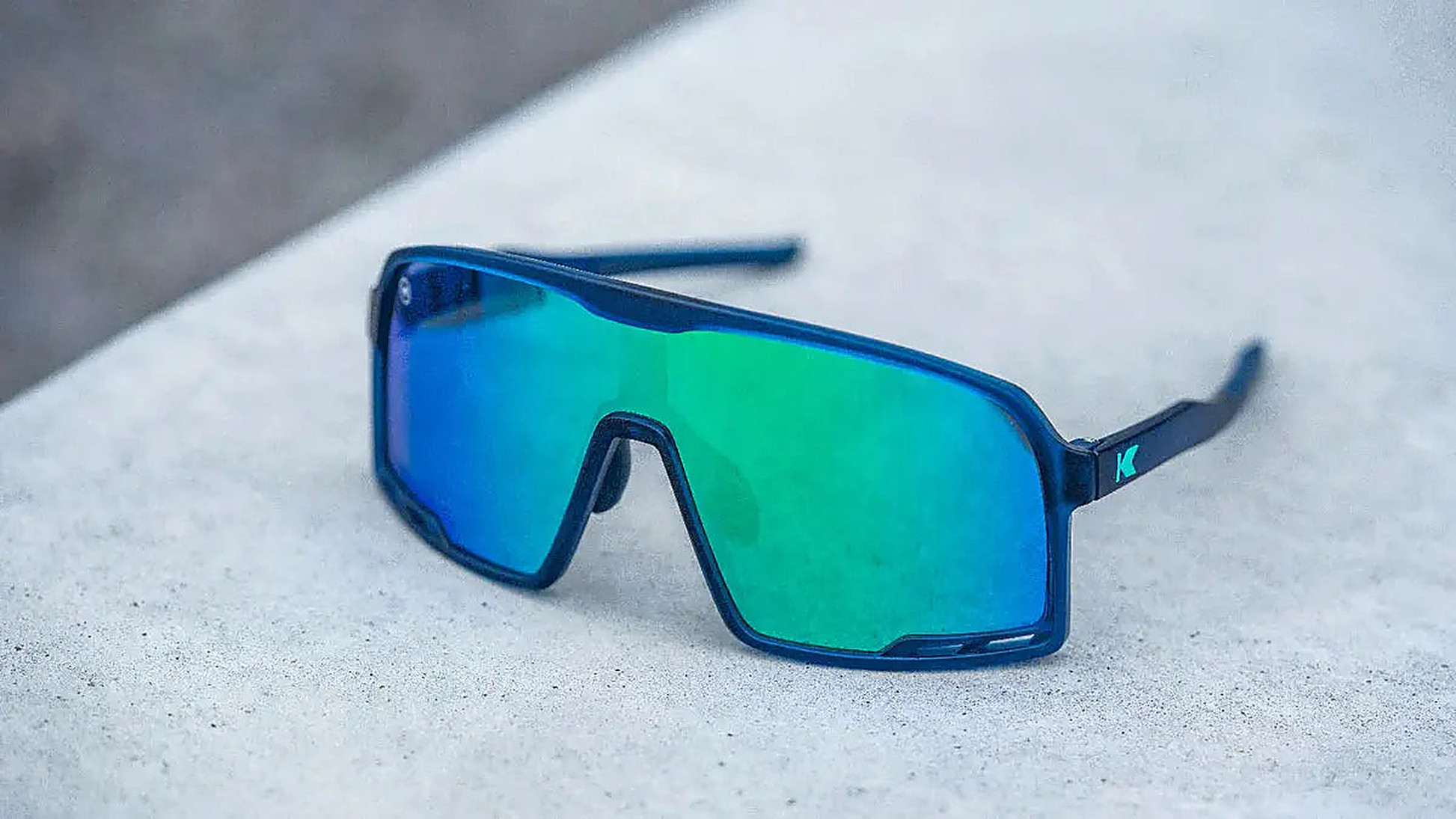Rubberized Navy / Mint Campeones - Knockaround Sunglasses - detail view
