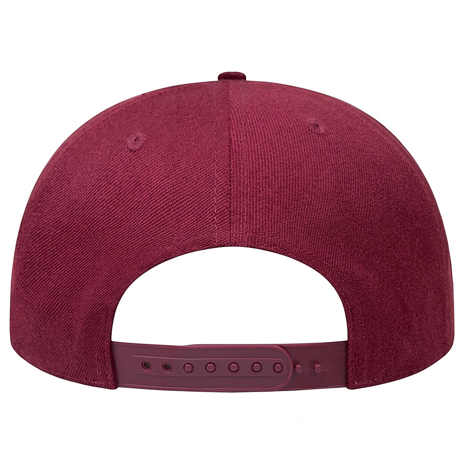 Siskiyou Trojans SCT crest on Crimson snapback-6panel-mid (back view)