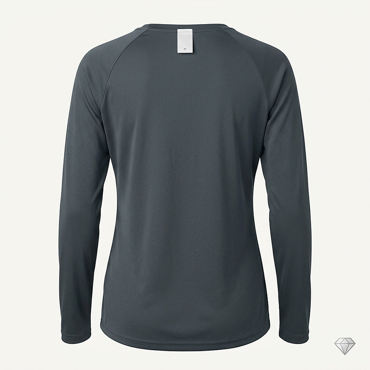 Siskiyou Trojans SCT crest on Graphite ladies-ls-tee (back view)
