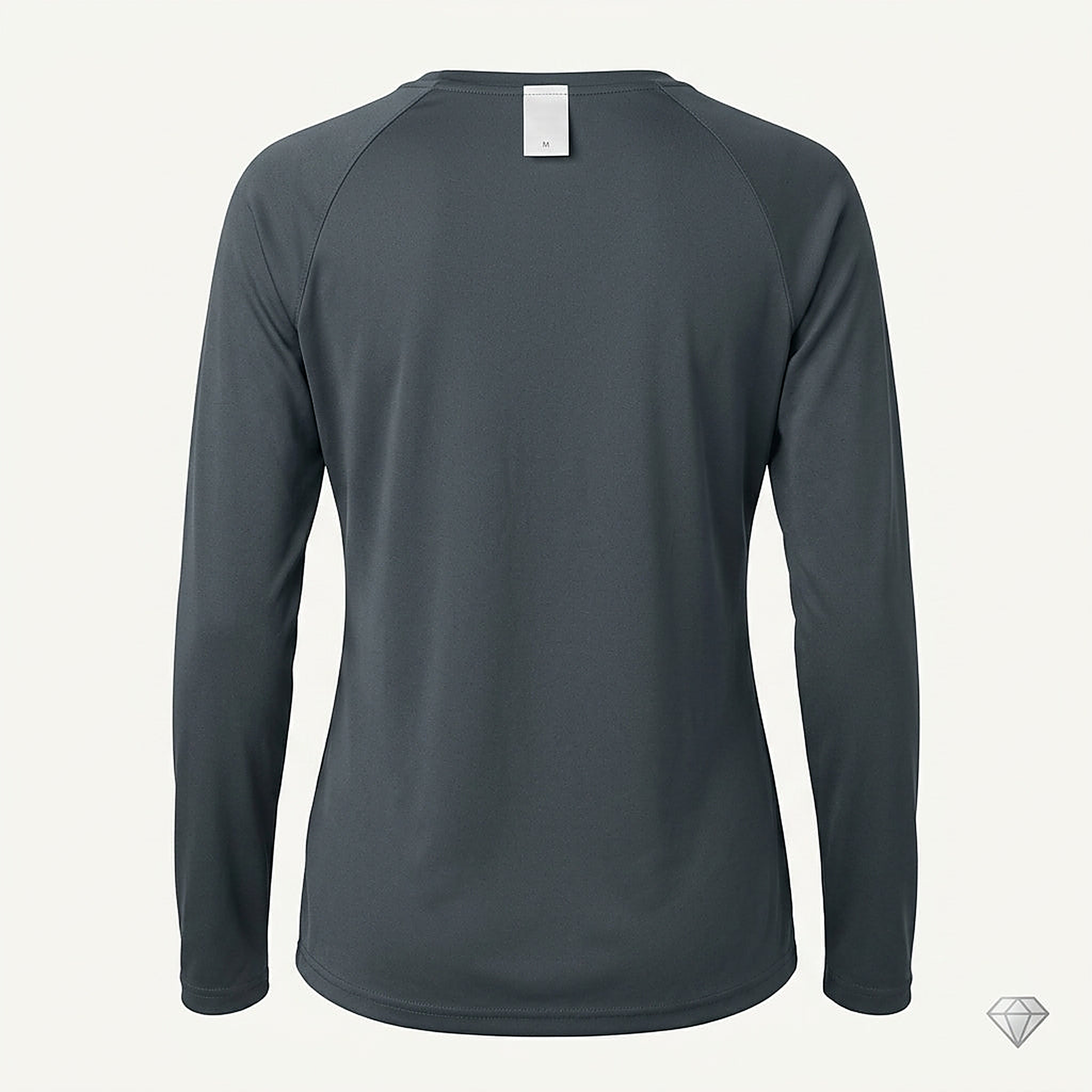 Siskiyou Trojans SCT crest on Graphite ladies-ls-tee (back view)