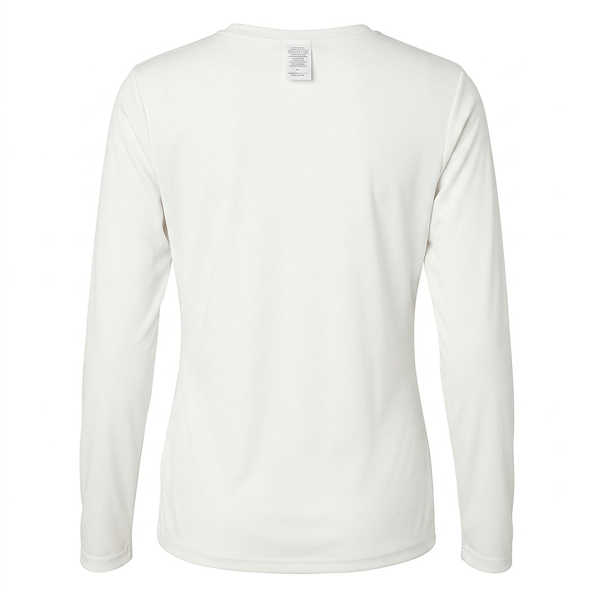 Siskiyou Trojans SCT crest on White ladies-ls-tee (back view)