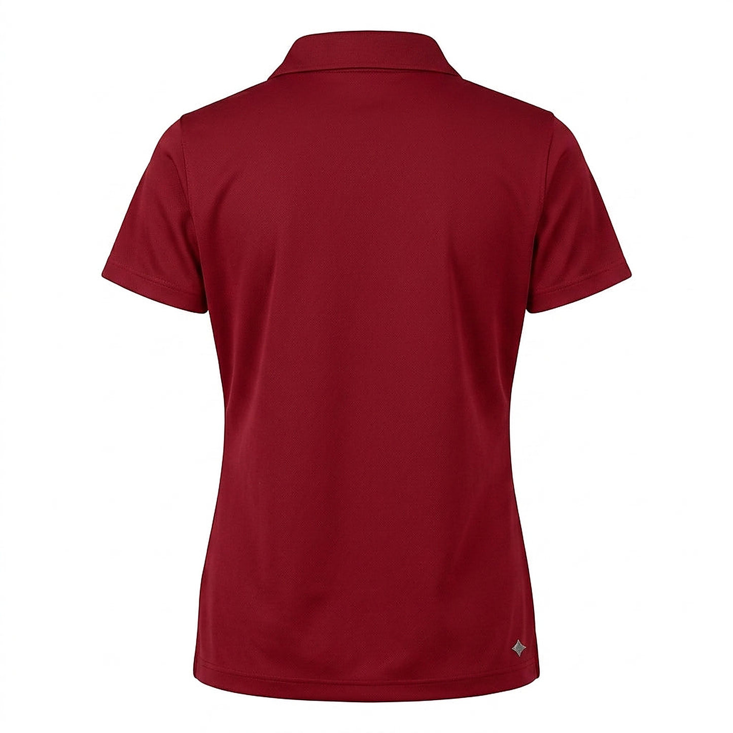 Siskiyou Trojans SCT crest on Crimson ladies-polo (back view)