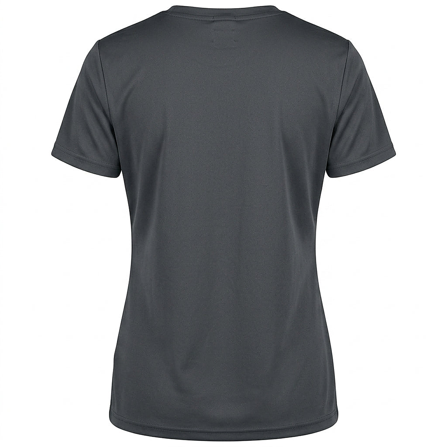 Siskiyou Trojans SCT crest on Graphite ladies-ss-tee (back view)