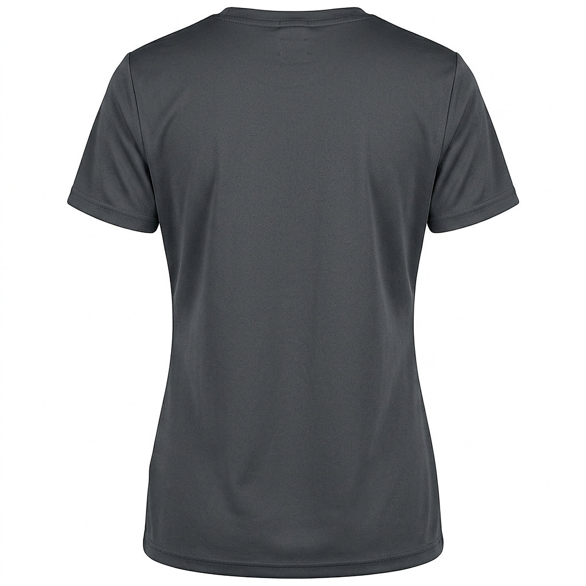 Siskiyou Trojans SCT crest on Graphite ladies-ss-tee (back view)