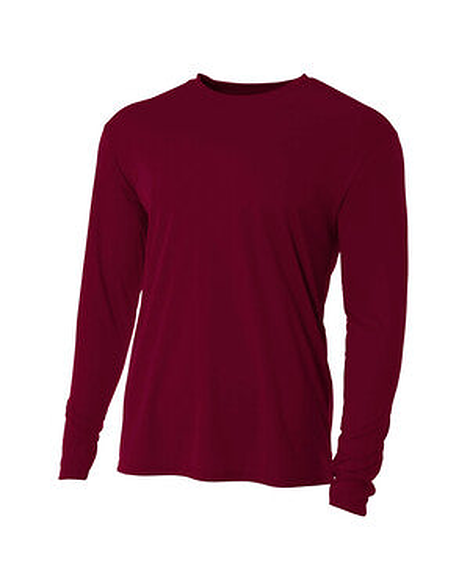 A4 N3165 Cooling Performance Long Sleeve Tee in Maroon — SCT crest embroidered left chest