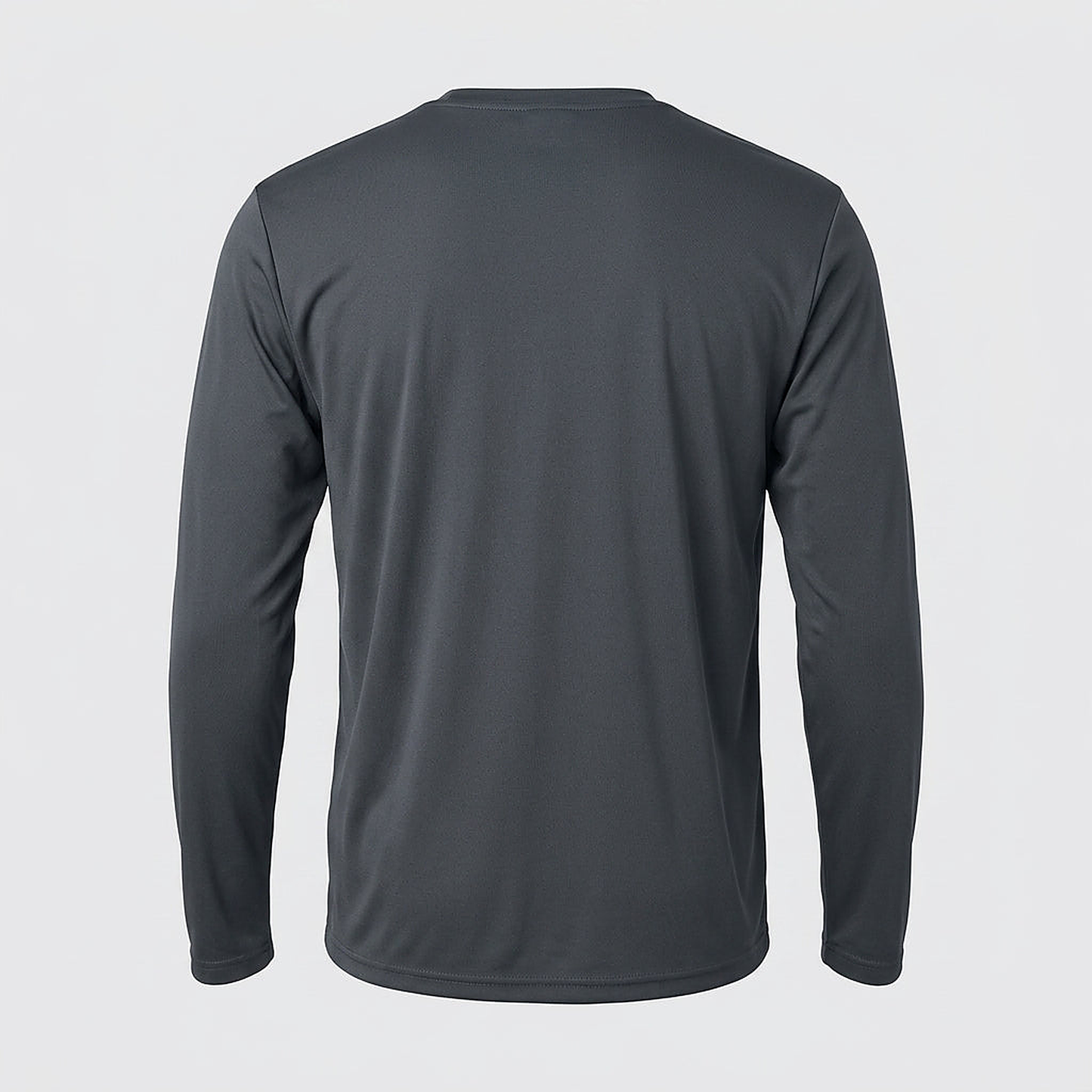 Siskiyou Trojans SCT crest on Graphite mens long-sleeve crew (back view)
