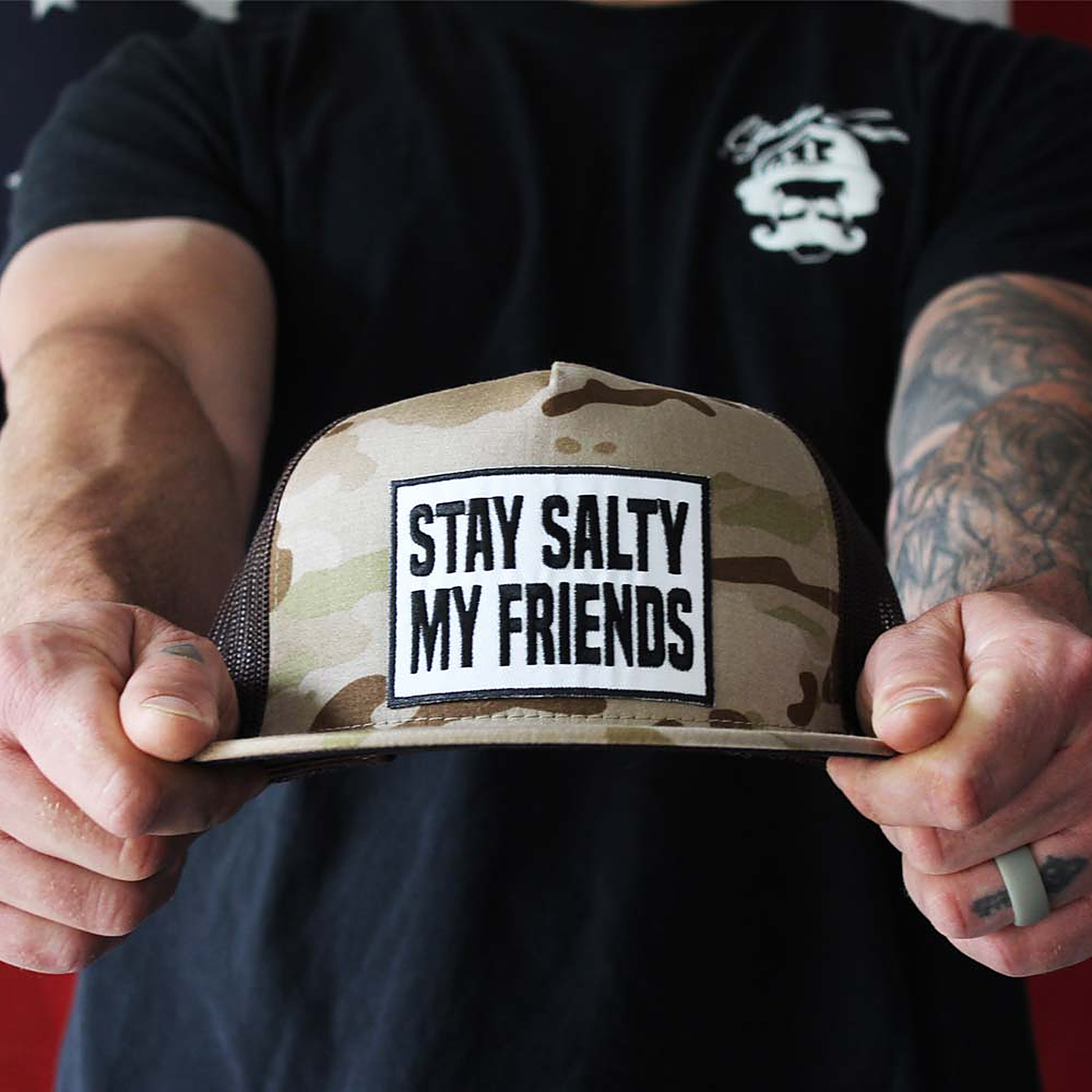 Stache Salt Stay Salty My Friend Camo Snapback Hat — back view (2)