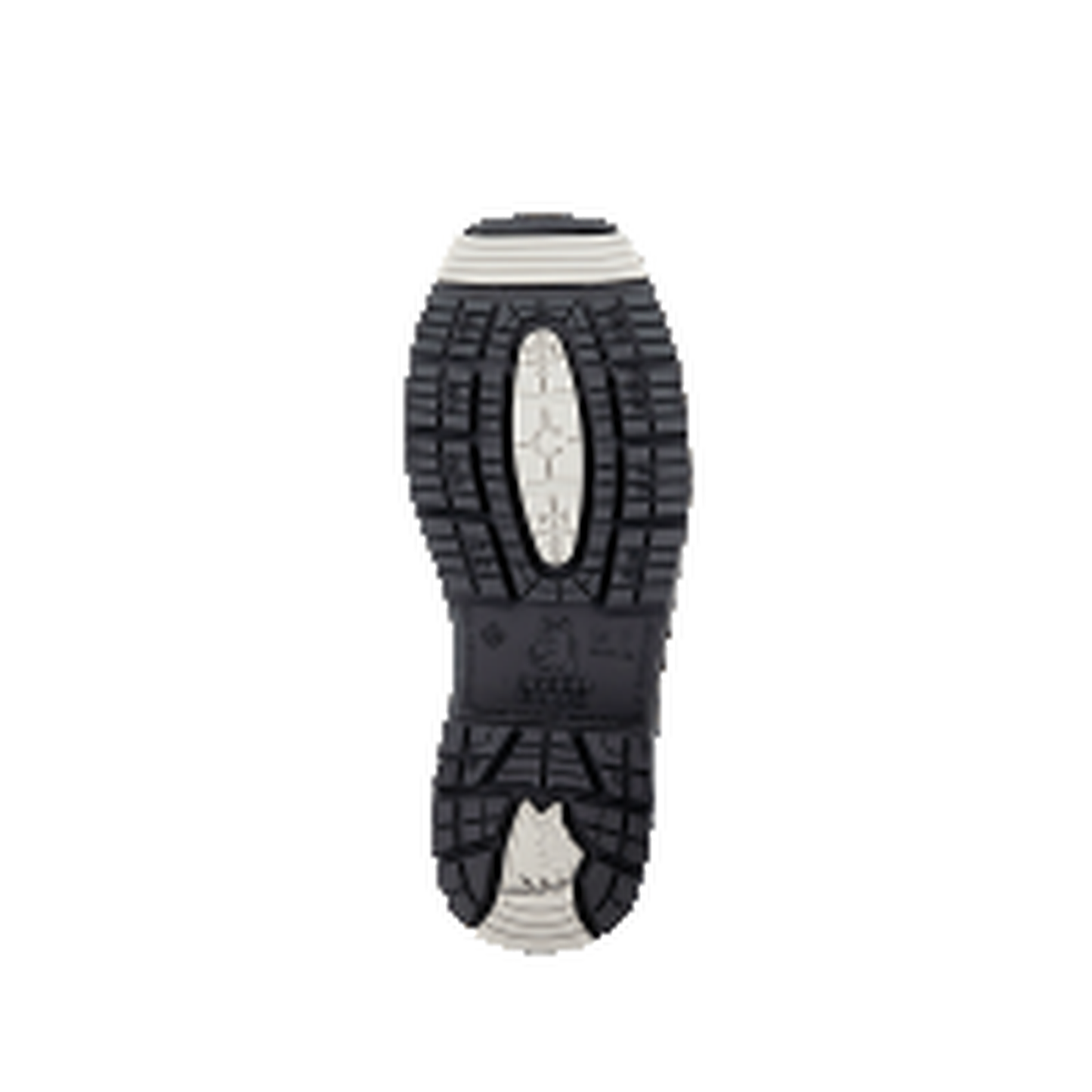 Detail illustration of the Steel Blue square-toe last profile in black — top-down view comparing the wider toe box to a standard round-toe last.