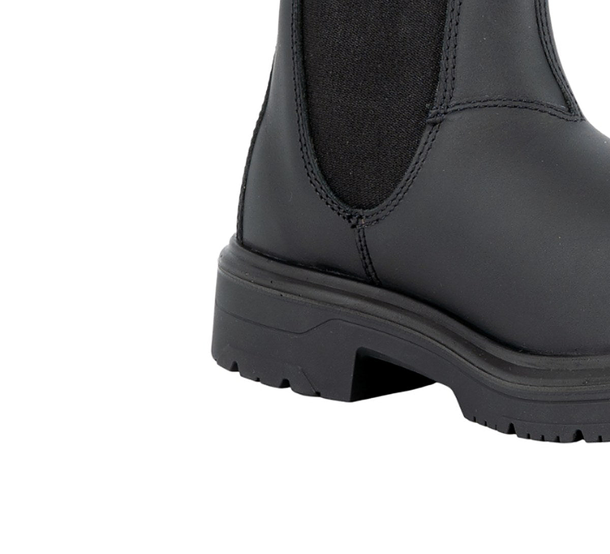 Steel Blue Hobart men's square-toe soft-toe boot — close-up of the wider square toe profile in smooth black full-grain leather.