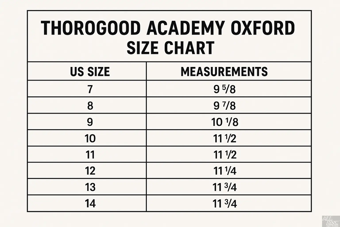 Thorogood Oxford Shoes Size Chart