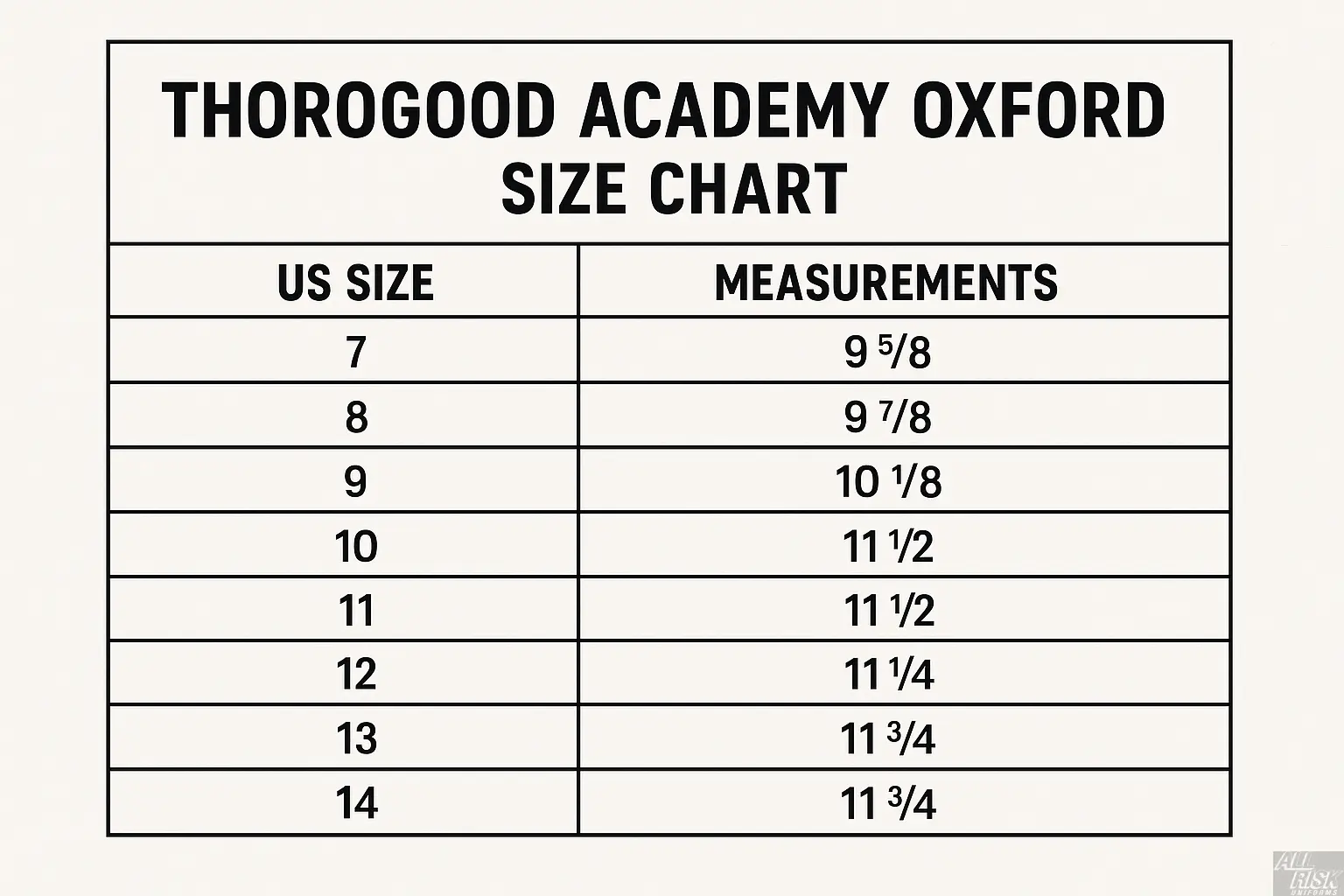 Thorogood Oxford Shoes Size Chart