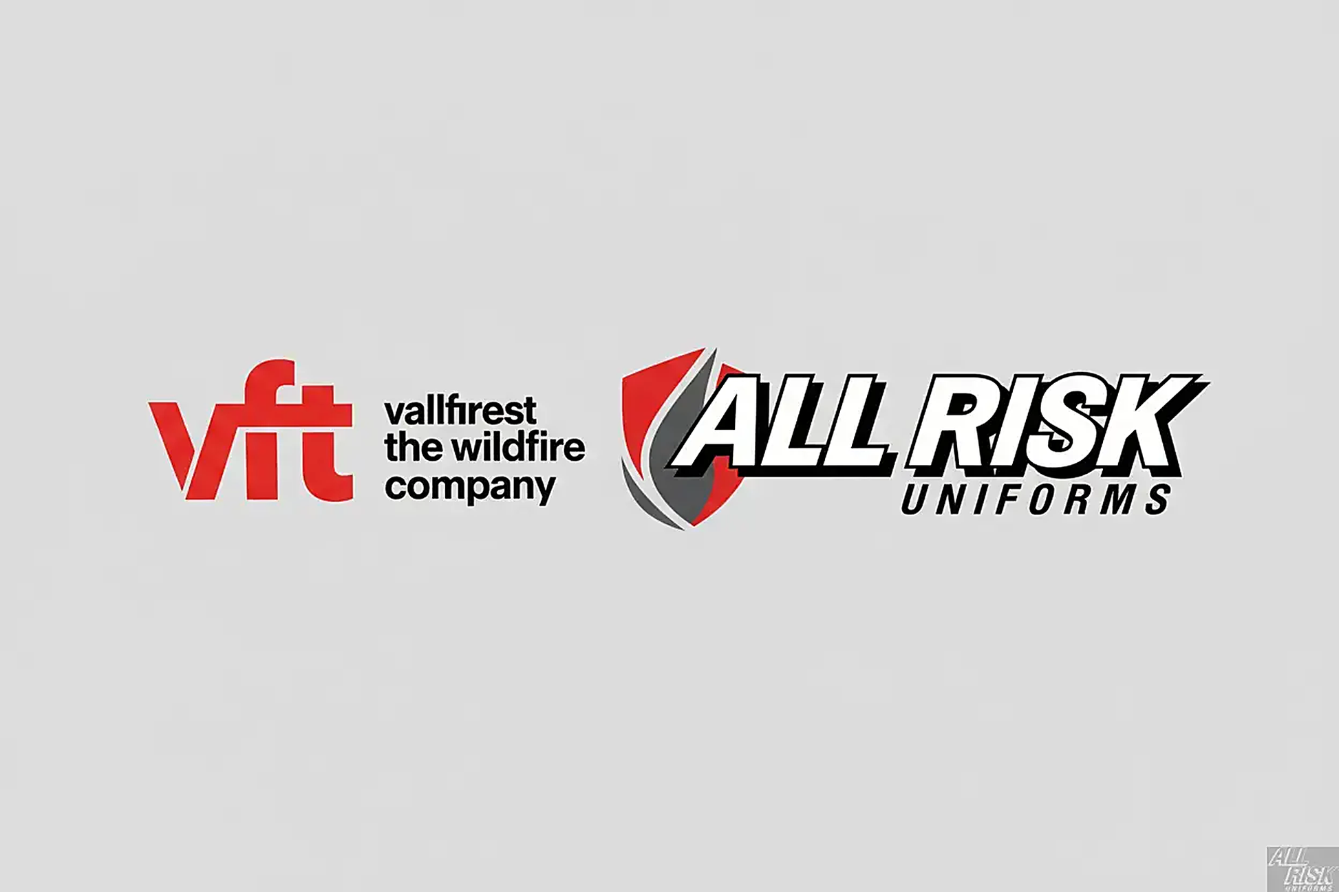 VFT Vallfirest the wildfire company and ALL RISK UNIFORMS brand partnership logo"