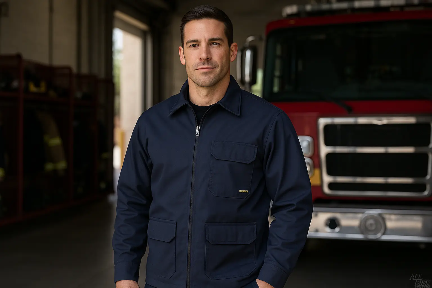 WorkRite Fire Service Jacket - Firefighter Wearing Jacket at Station