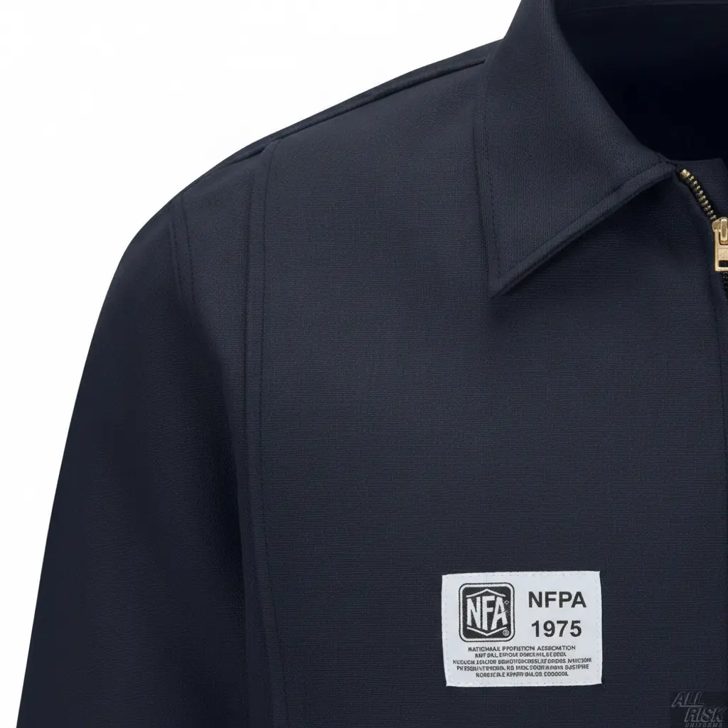 WorkRite Fire Service Jacket - Close-up of Nomex Fabric, Stitching, and NFPA Certification Label