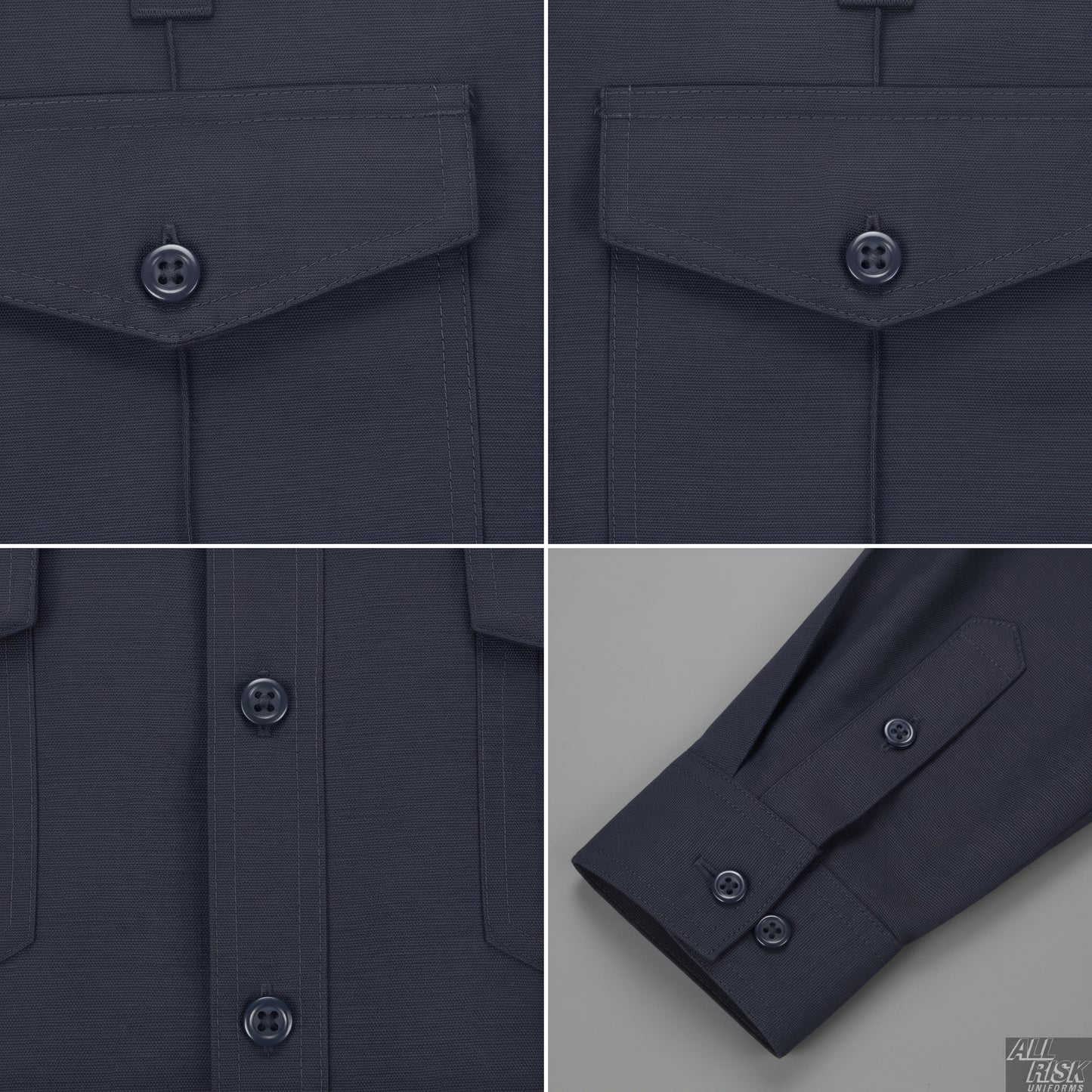 WorkRite Nomex shirt midnight navy detail shots showing fabric texture and flame-resistant construction