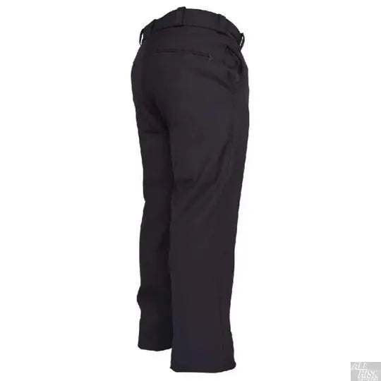 A pair of black tactical pants with a contoured waistband, pleated, articulated knee, and hook-and-loop ankle straps.