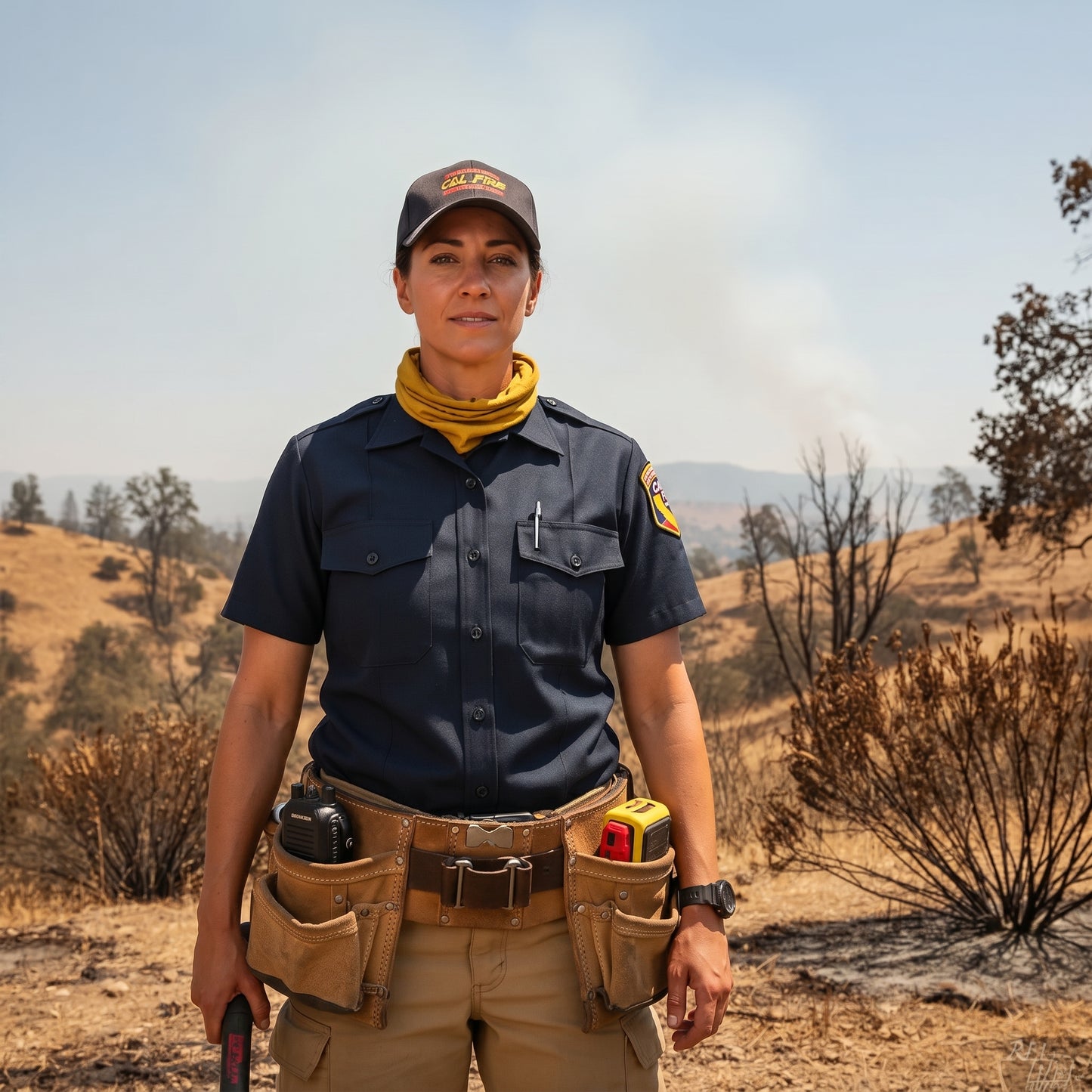 Cal Fire wildland firefighter wearing WorkRite Short Sleeve Nomex shirt in hot weather operations