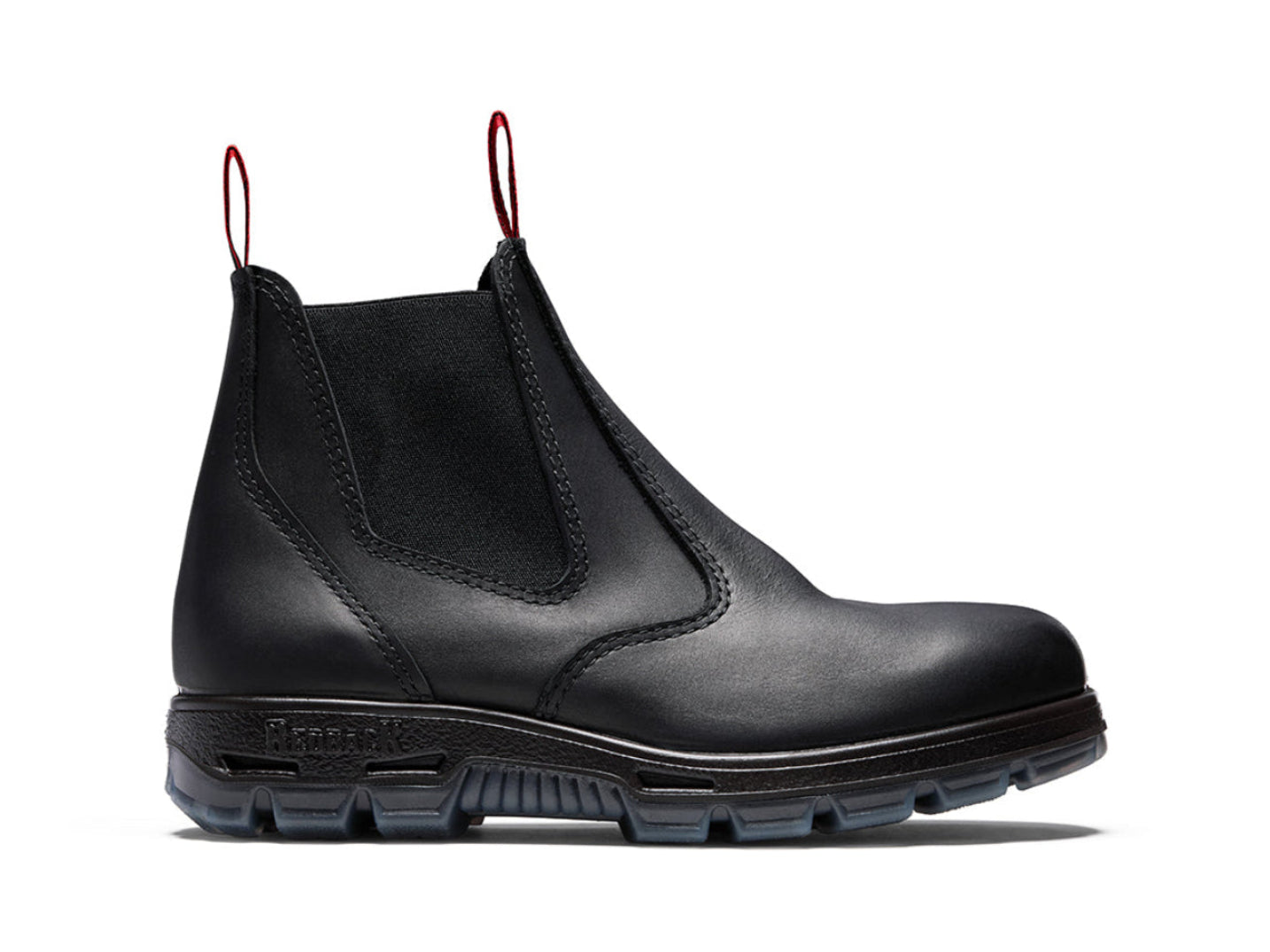 Redback Easy Escape black slip-on work boot, side profile