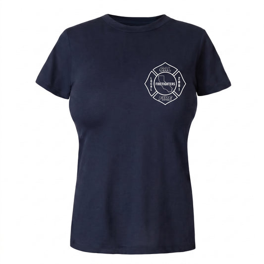 CAL FIRE Local 2881 womens short sleeve shirt - front with L2881 maltese chest print