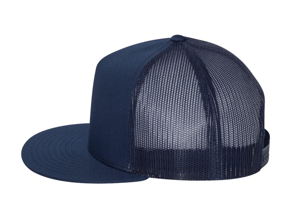 YP Classics 6006 five-panel trucker hat in navy - side view