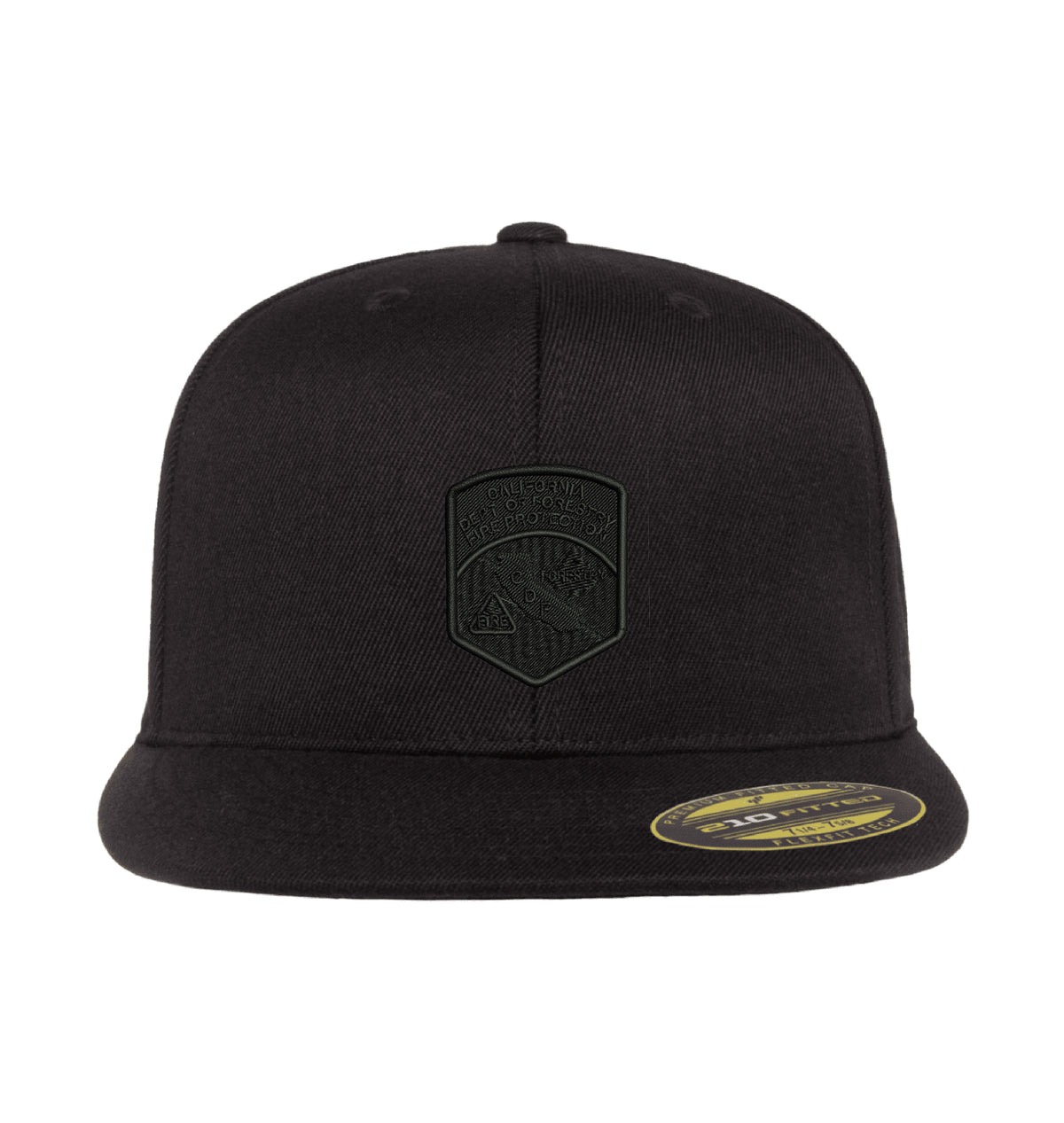 CDF Flexfit 210 Flat Bill hat, CDF shield and tomato logo