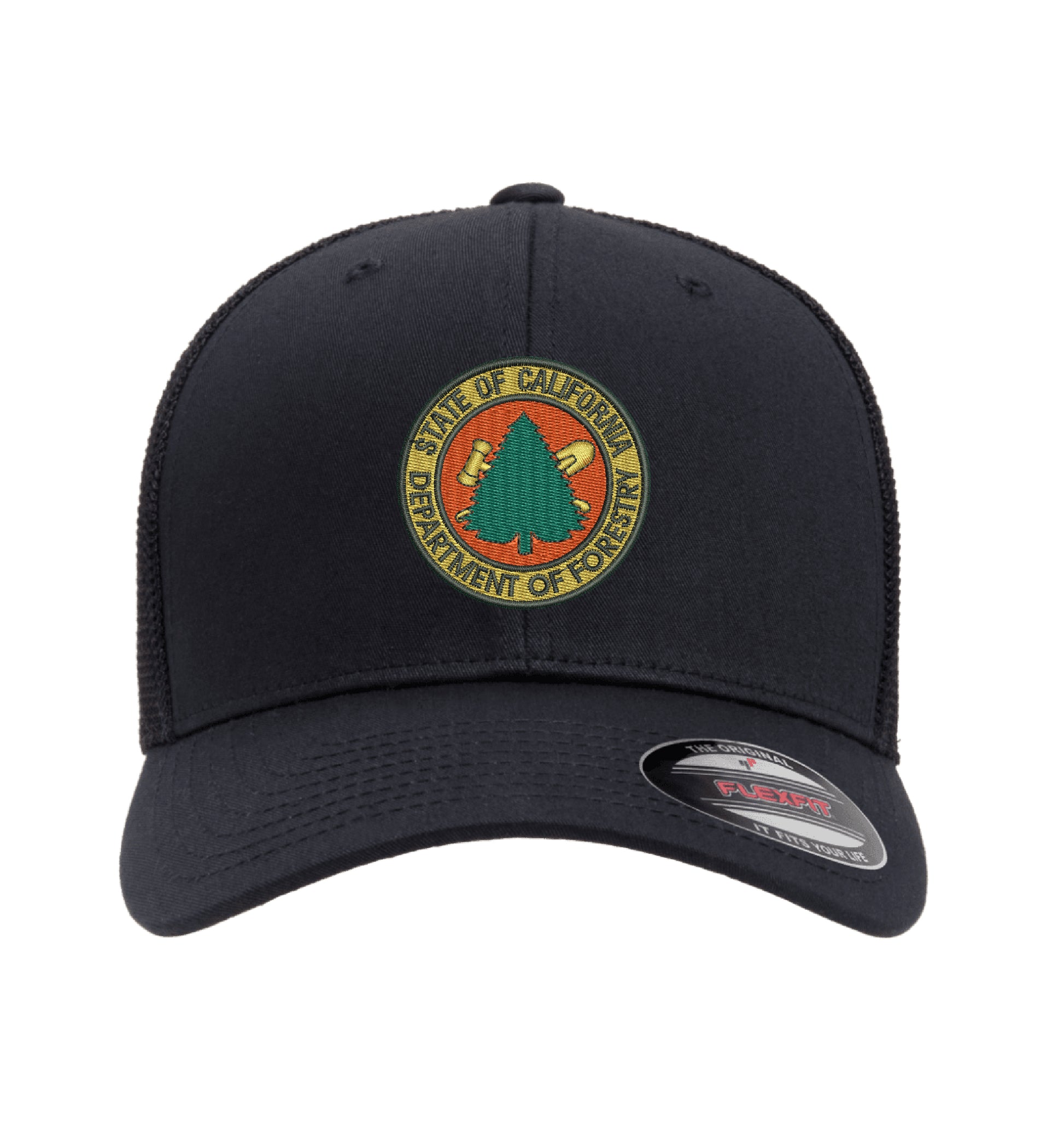 CDF Flexfit 6511 Mesh-Back hat, CDF shield and tomato logo