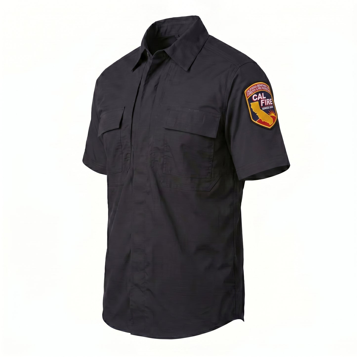 CAL FIRE 5.11 Flex-Tac TDU short sleeve, CAL FIRE shoulder patch, side view
