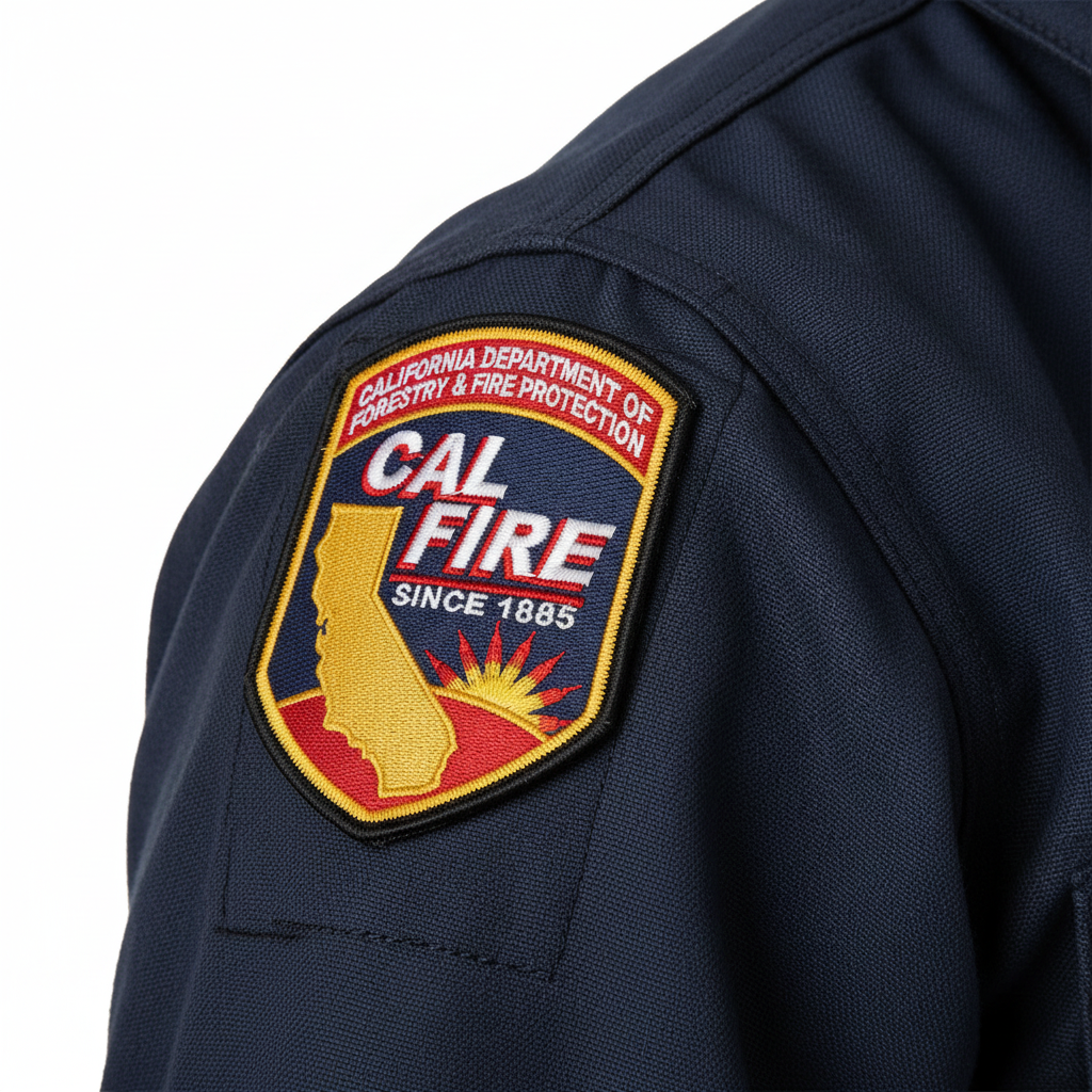 Close-up detail of CAL FIRE shoulder patch