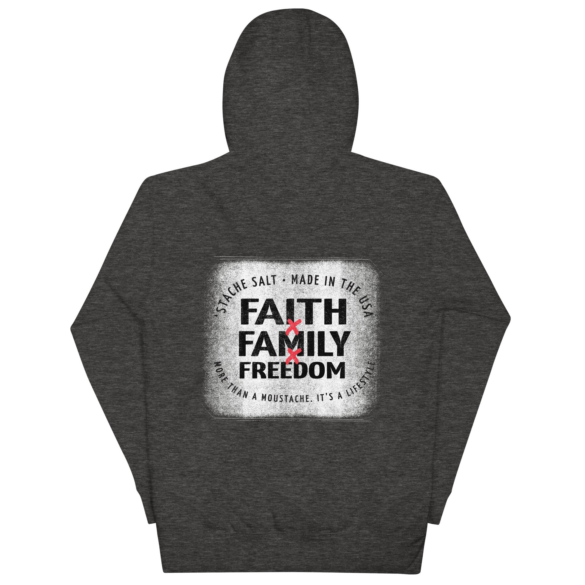 Stache Salt 3F Hoodie (Copy) in Charcoal Heather — back view