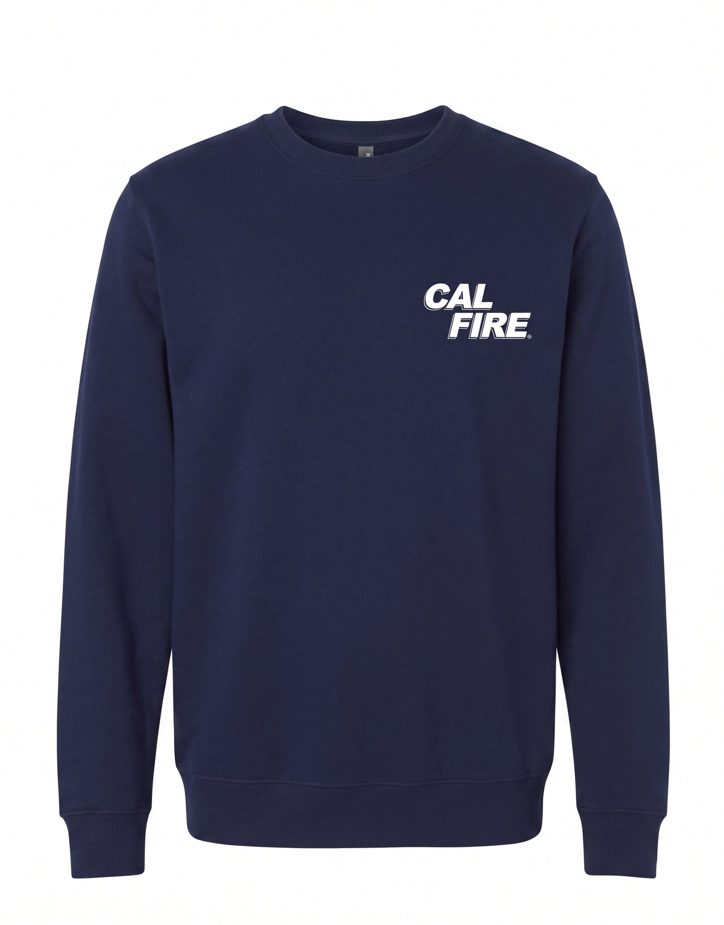 CAL FIRE Crew Neck Sweatshirt by Independent in navy, front view, white CAL FIRE chest wordmark