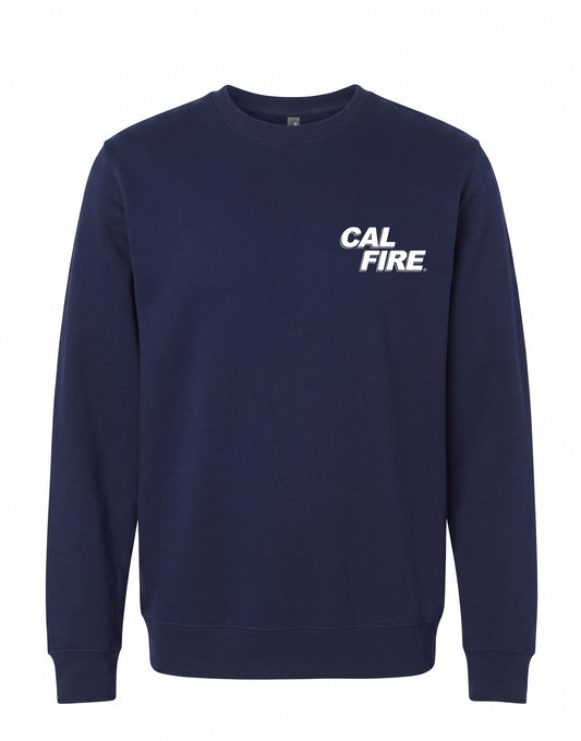 CAL FIRE Crew Neck Sweatshirt by Independent in navy, front view, white CAL FIRE chest wordmark